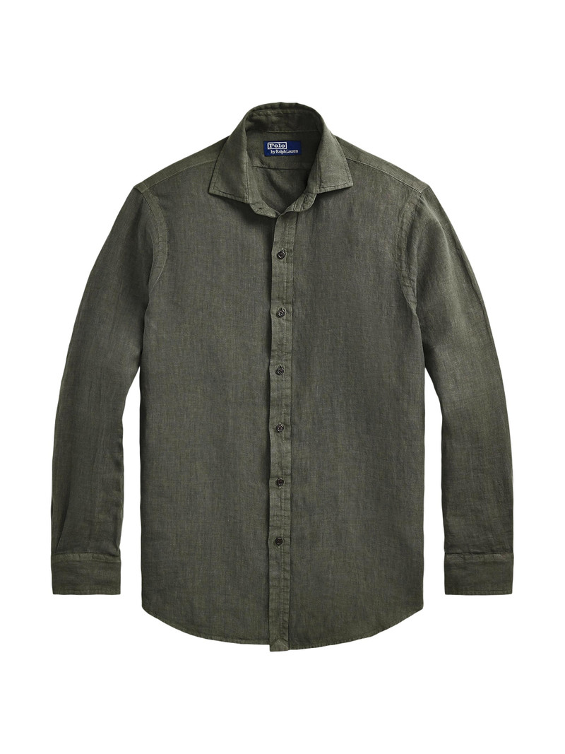Men's Slub Linen Long-Sleeve Shirt - New Olive 1