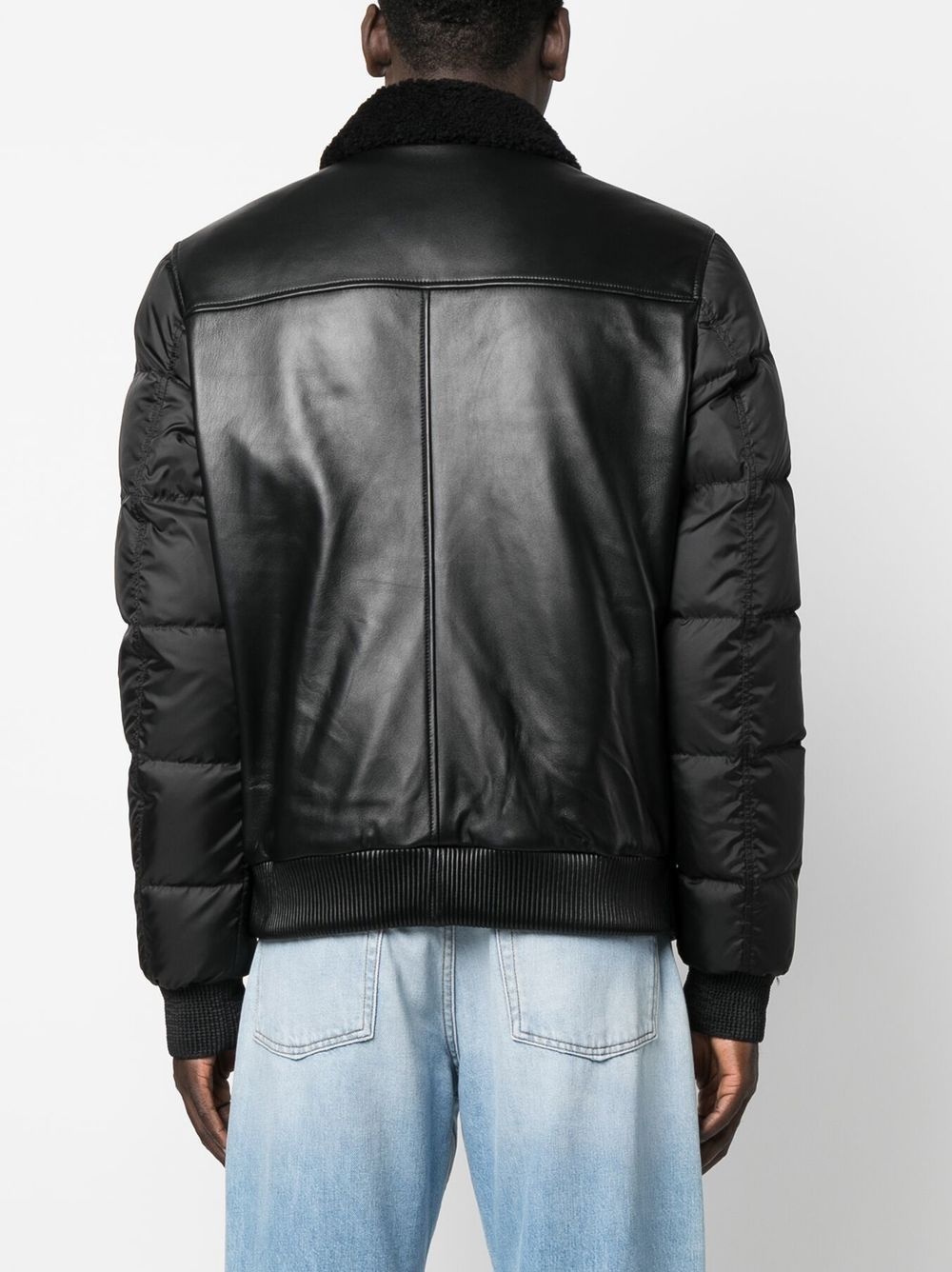 logo-print padded leather jacket - 4