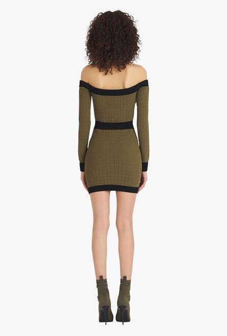 Khaki and black viscose off-the-shoulder dress - 3