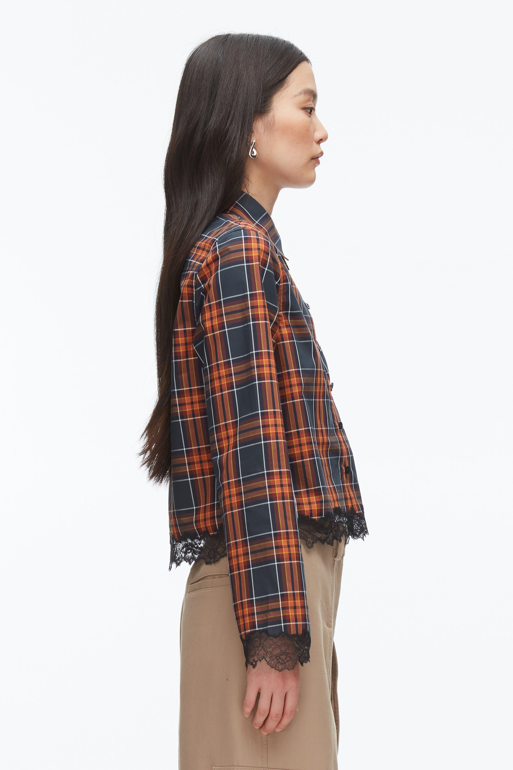 Plaid Mix Cropped Shirt - 4