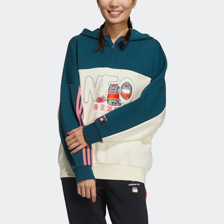 (WMNS) adidas Neo X CNY WW Hoodies 'Green White' GP5753 - 3