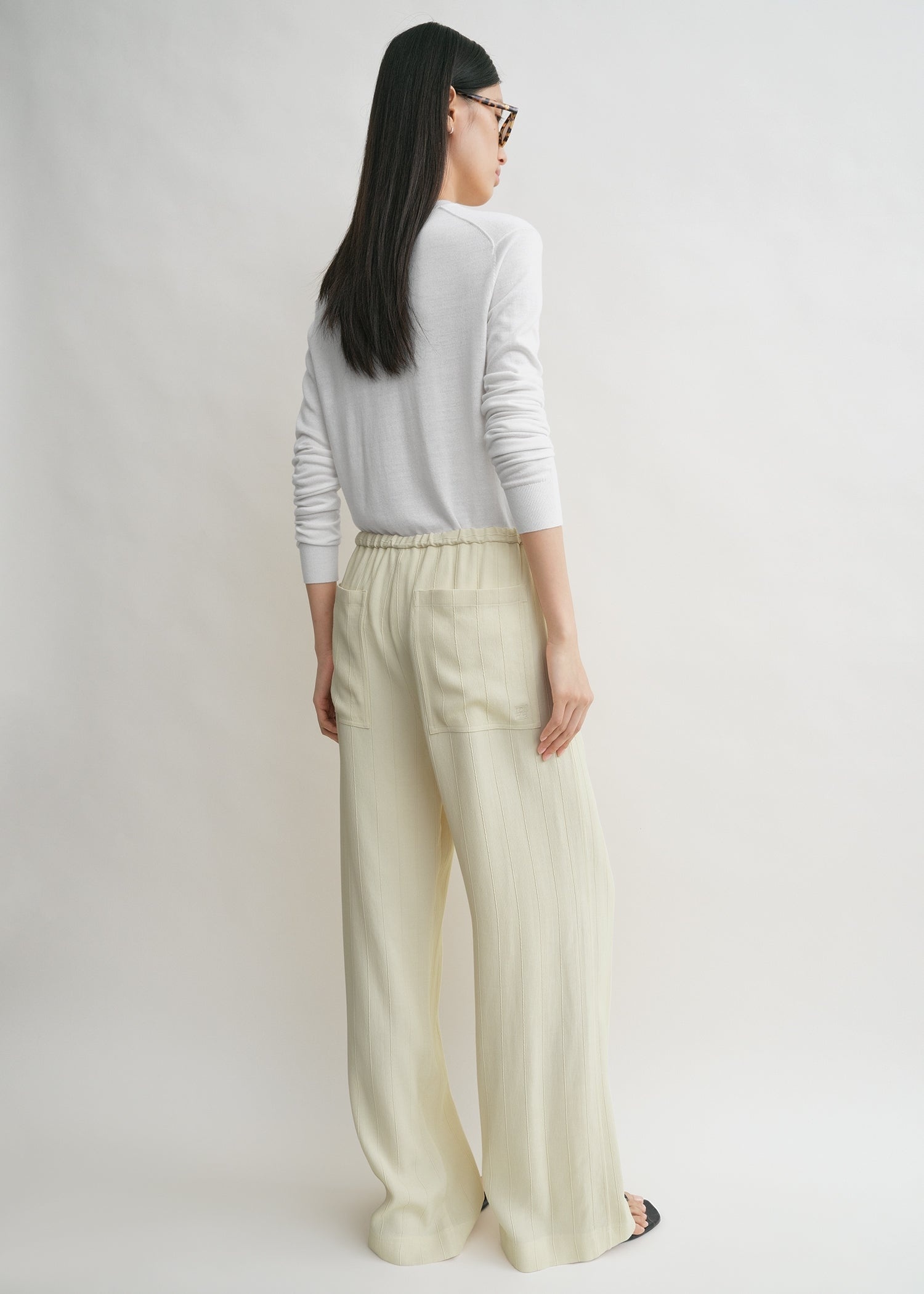 Woven stripe drawstring trousers ecru - 4