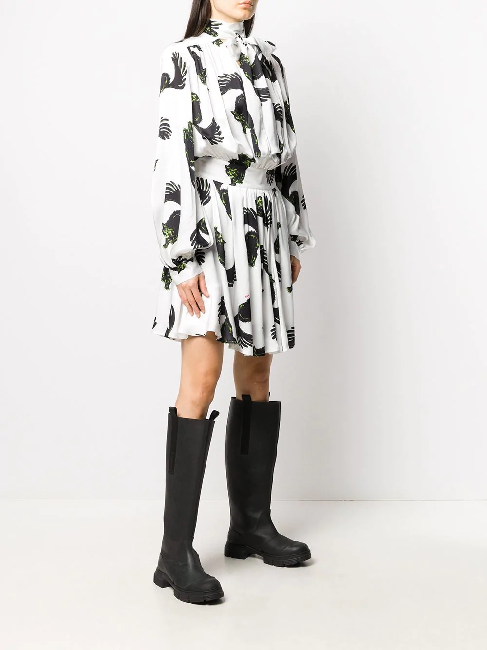 cat print pussy-bow shirt dress - 3