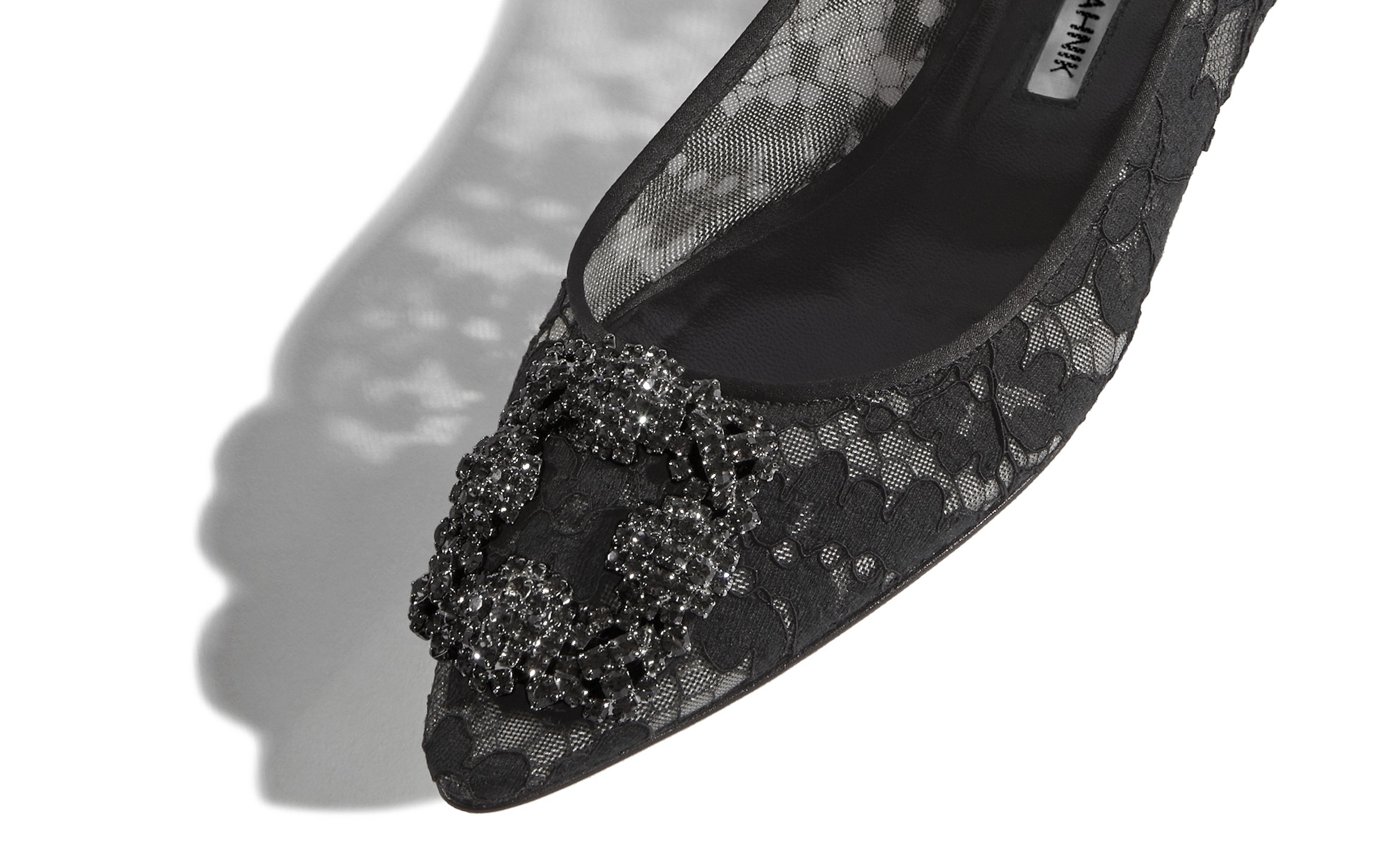 Black Lace Jewel Buckle Flats - 4