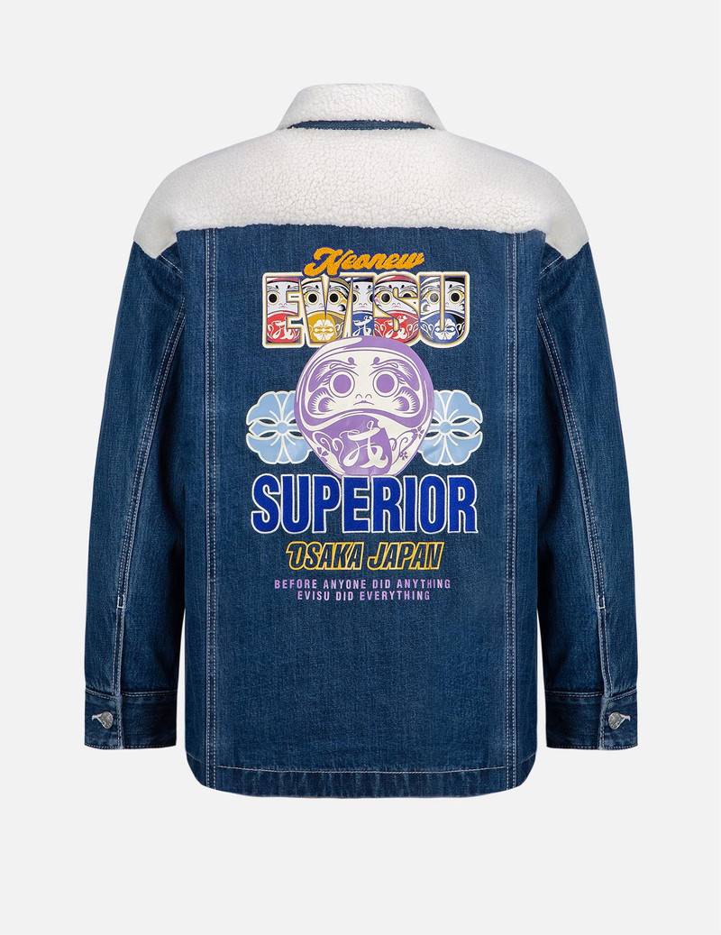 EVISU KAMON PRINT SHERPA MIXED DENIM SHIRT JACKET outlook
