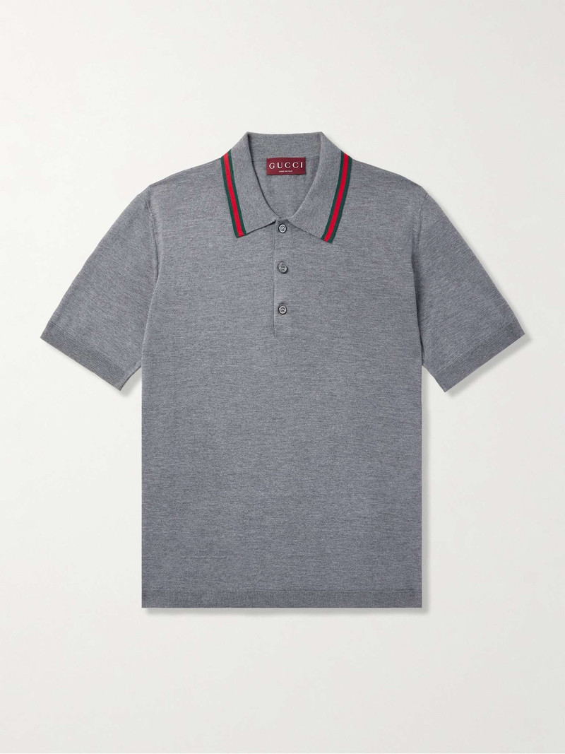 GUCCI Striped Wool Polo Shirt Gray outlook