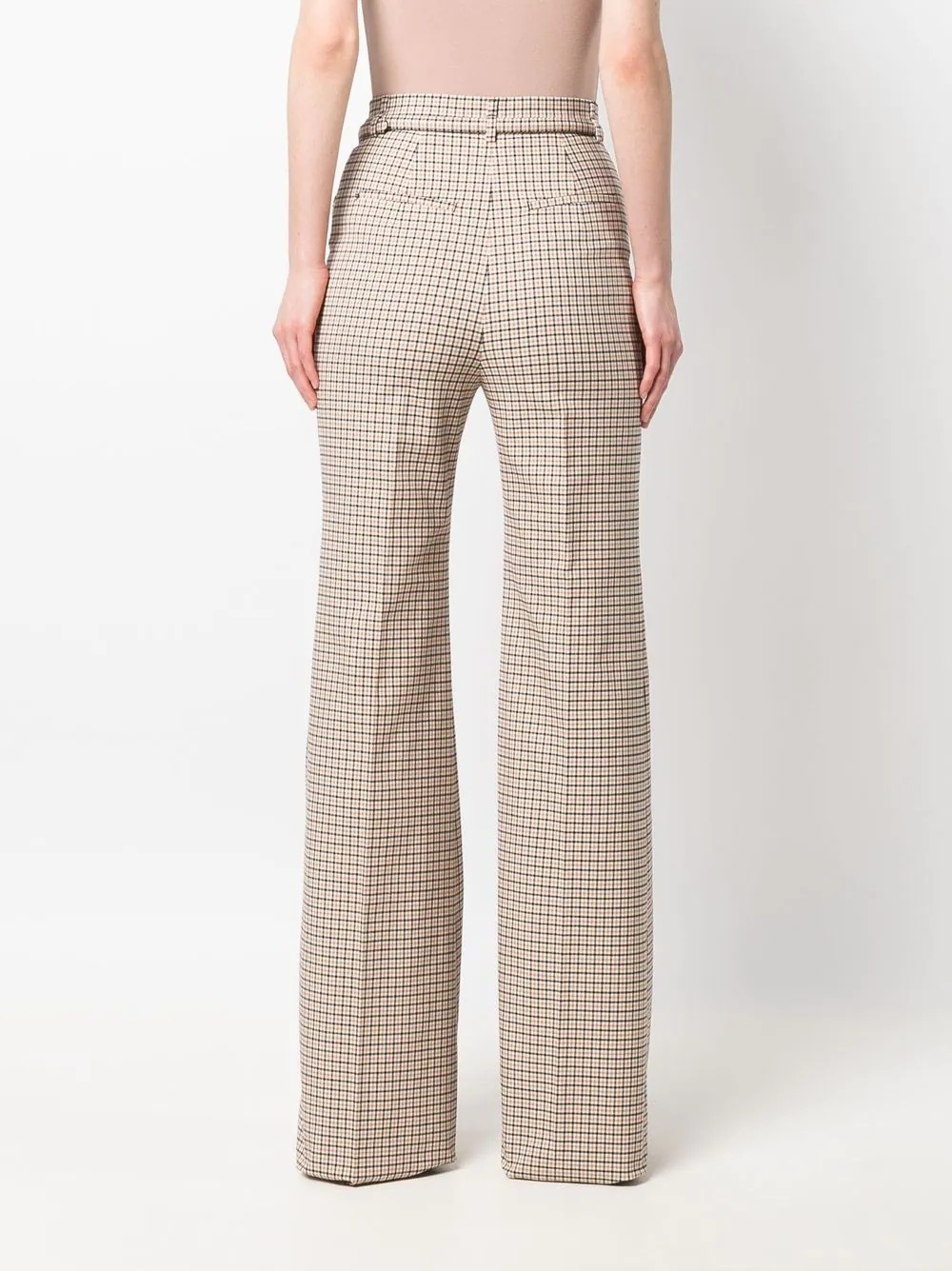 check-print flared trousers - 4