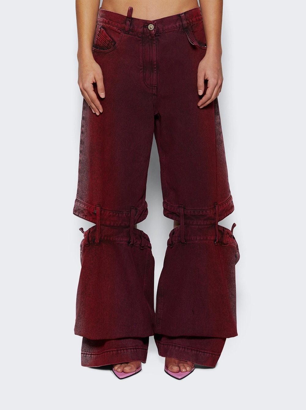 Cutout Mid Rise Jeans Red And Purple - 3