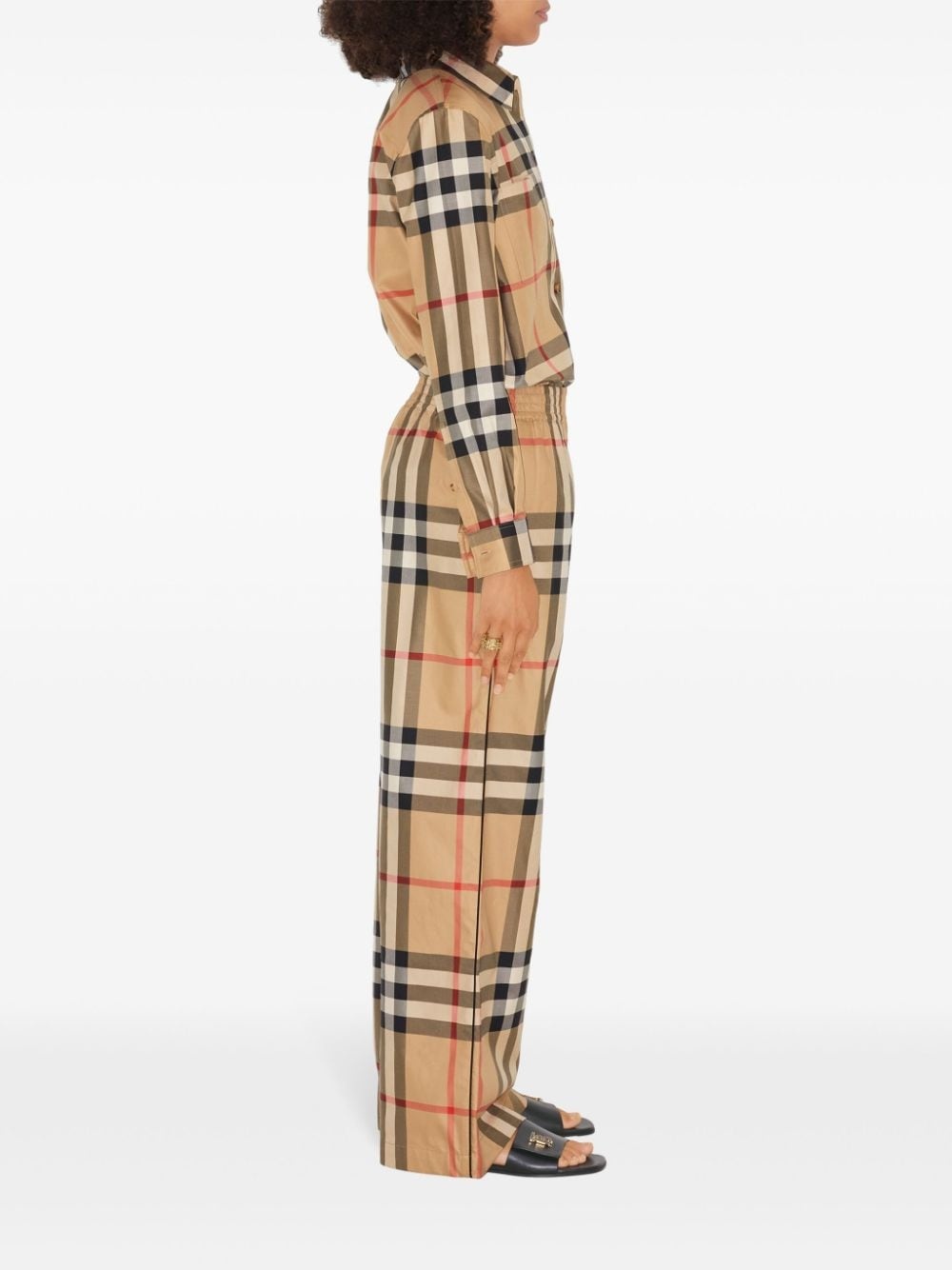 check-pattern cotton trousers - 3