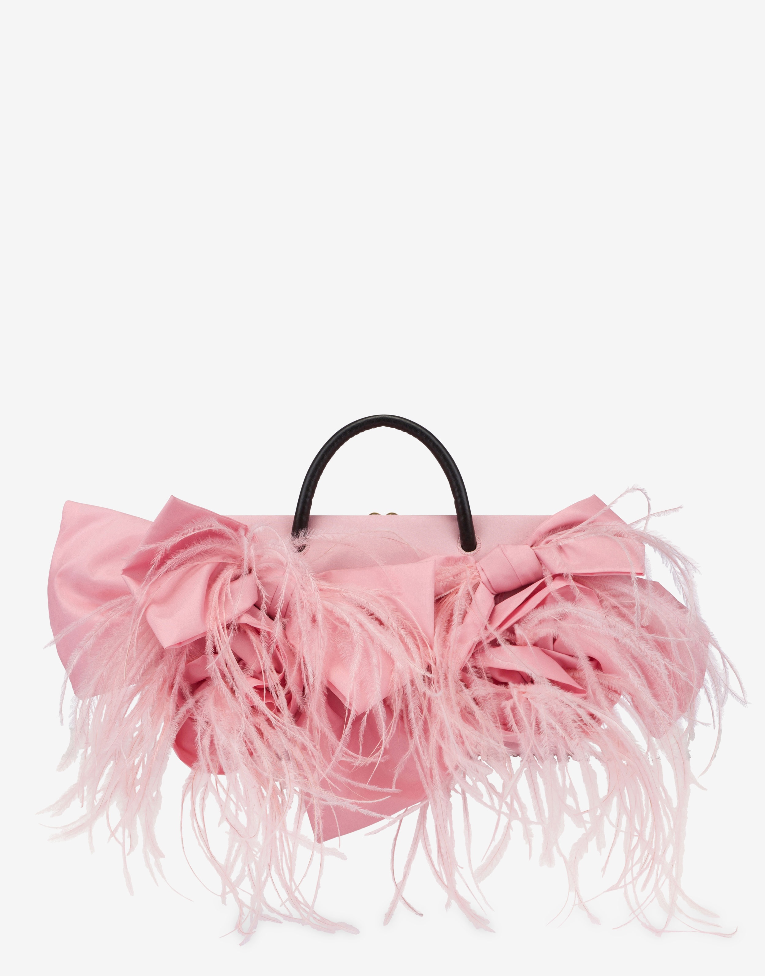 SMALL SATIN SHOPPER WITH BOWS AND FEATHERS - 1