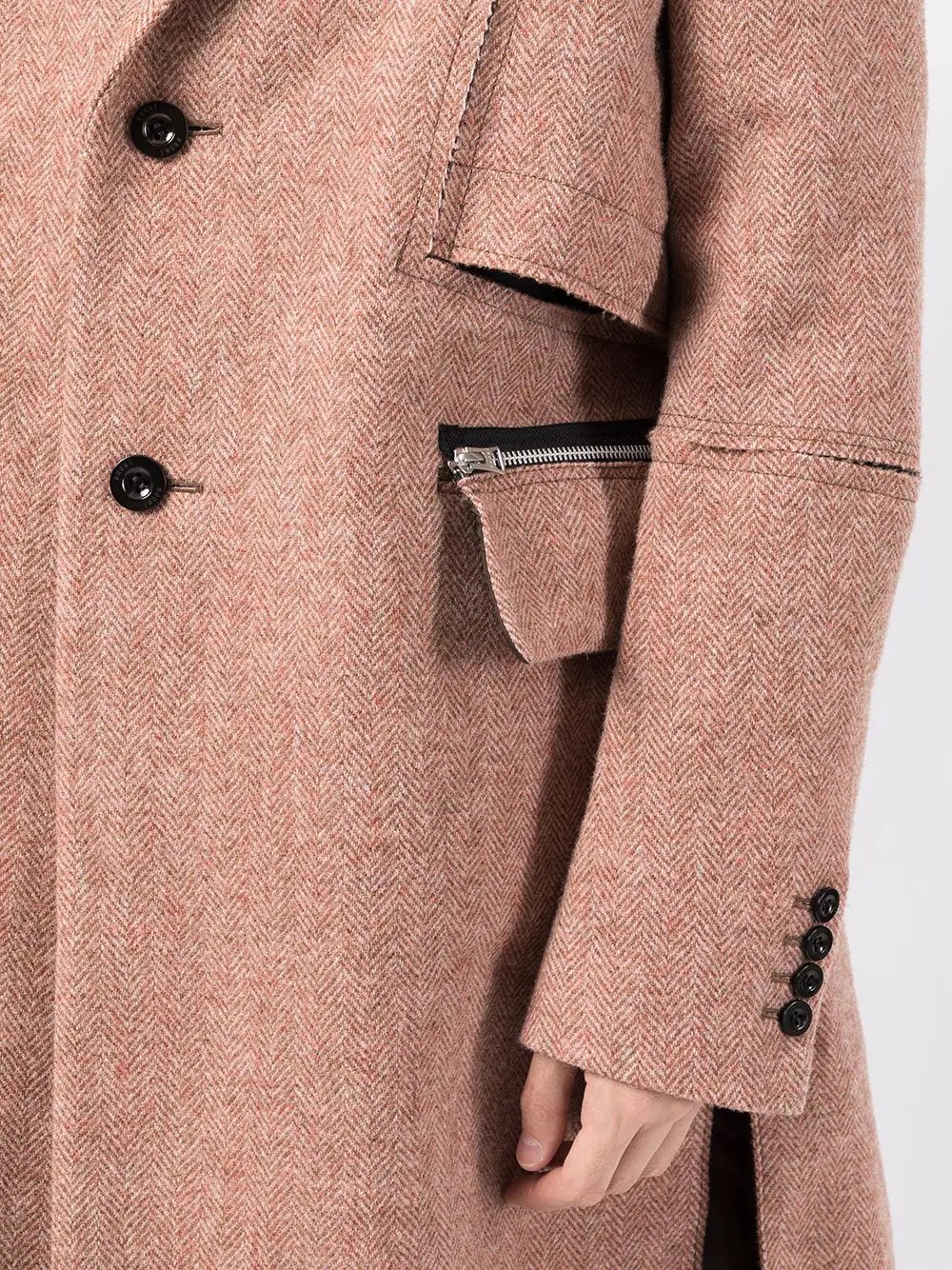 herringbone single-breasted coat - 5