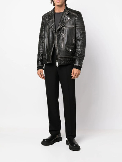 PHILIPP PLEIN logo-plaque leather biker jacket outlook