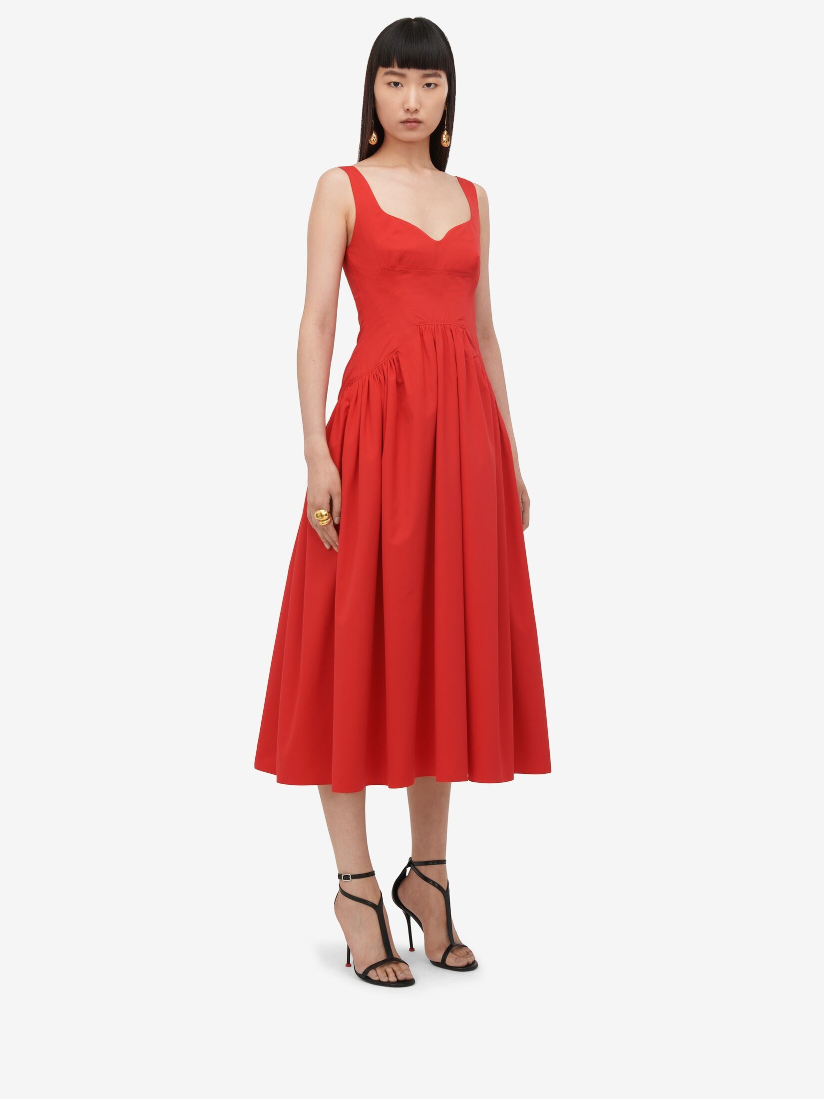 Women's Sweetheart Neckline Midi Dress in Lust Red - 3