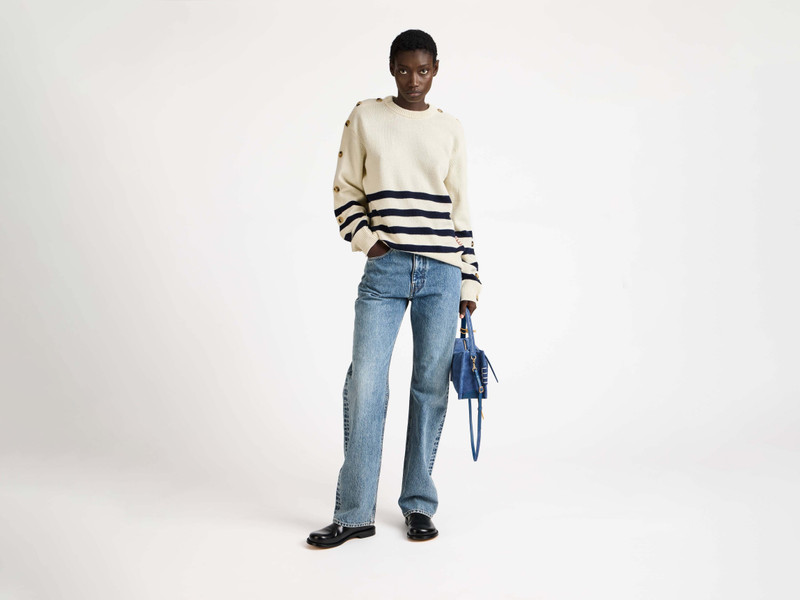 JW Anderson BUTTONED SLEEVE BRETON JUMPER IN IVORY outlook