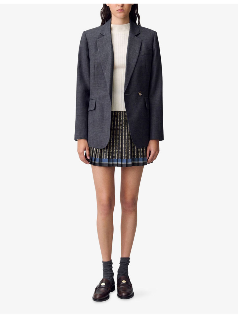 Claudie Pierlot Pleated Branded-Print Woven Mini Skirt outlook