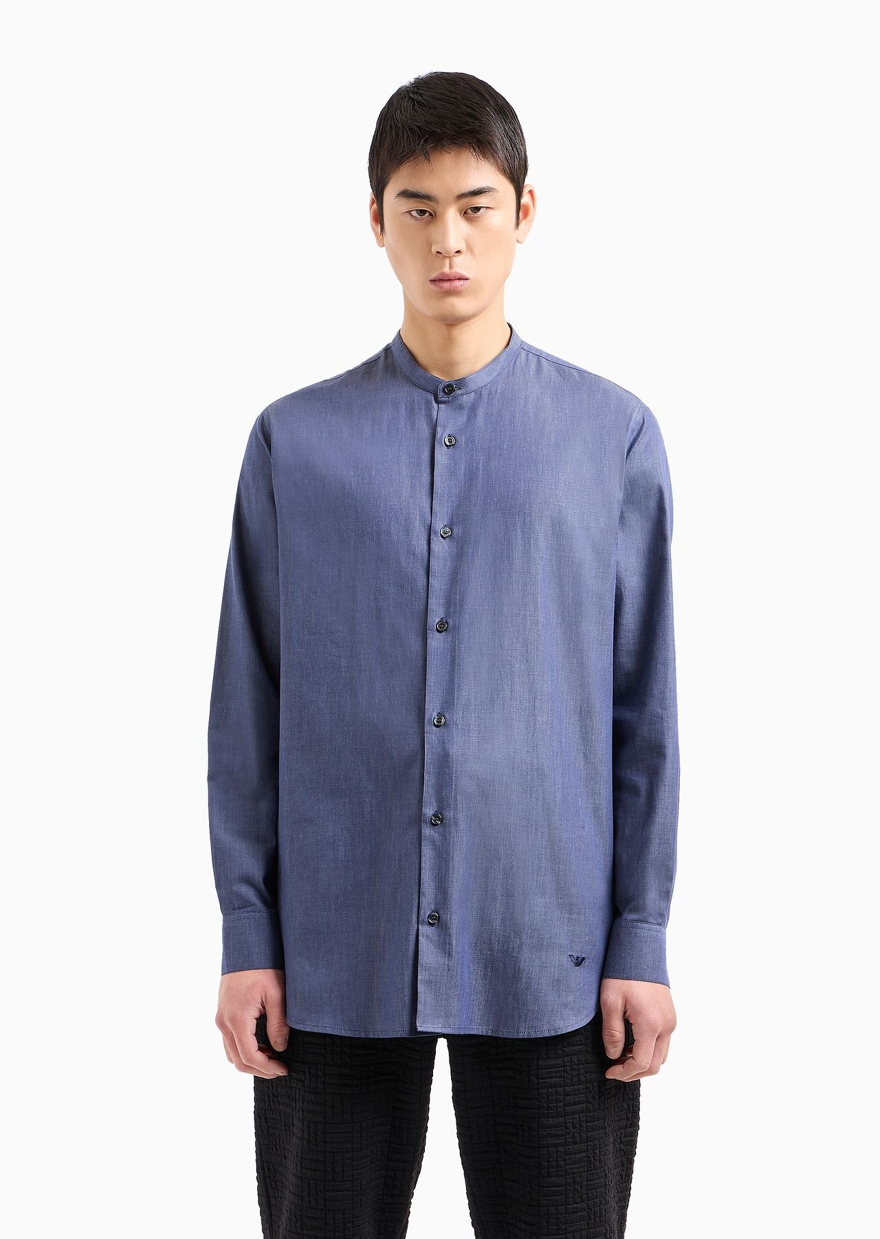 Chambray shirt with guru collar - 2