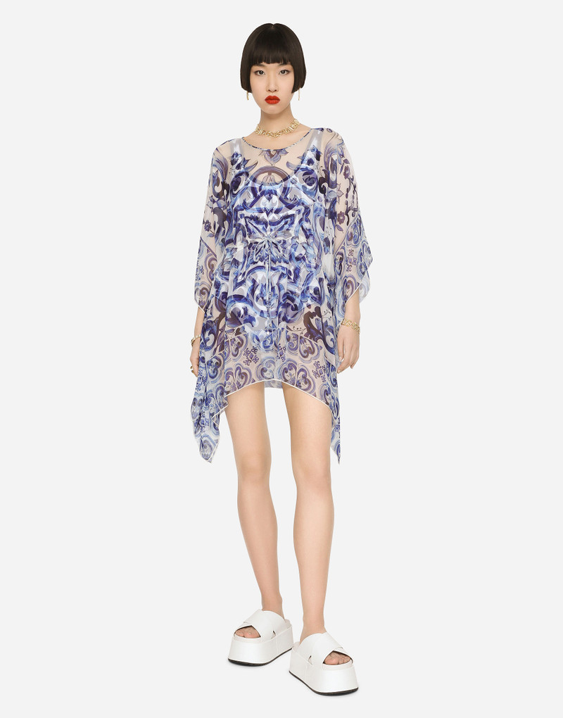 Dolce & Gabbana Short majolica-print chiffon caftan outlook