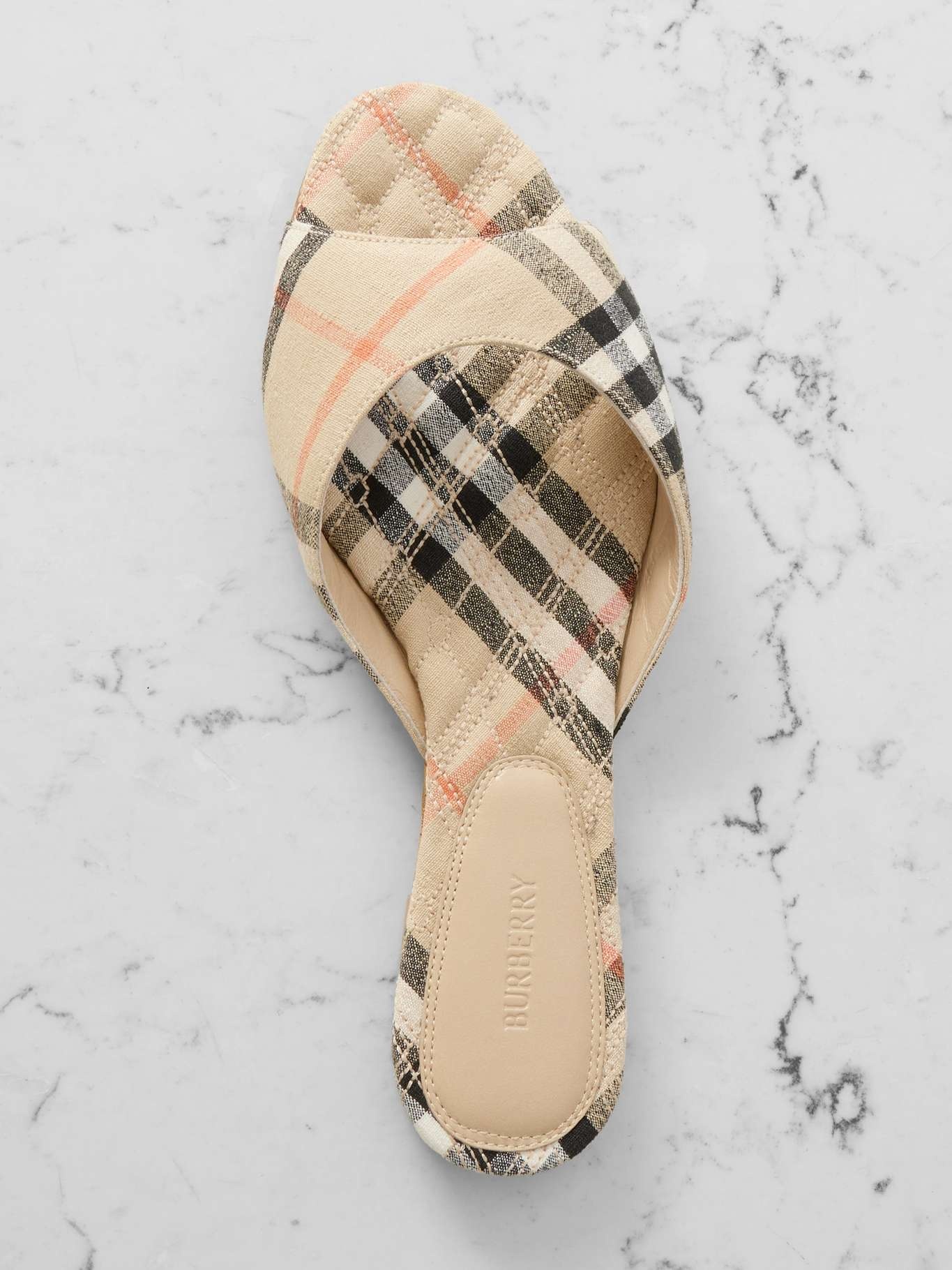 Checked linen slides Sand - 5