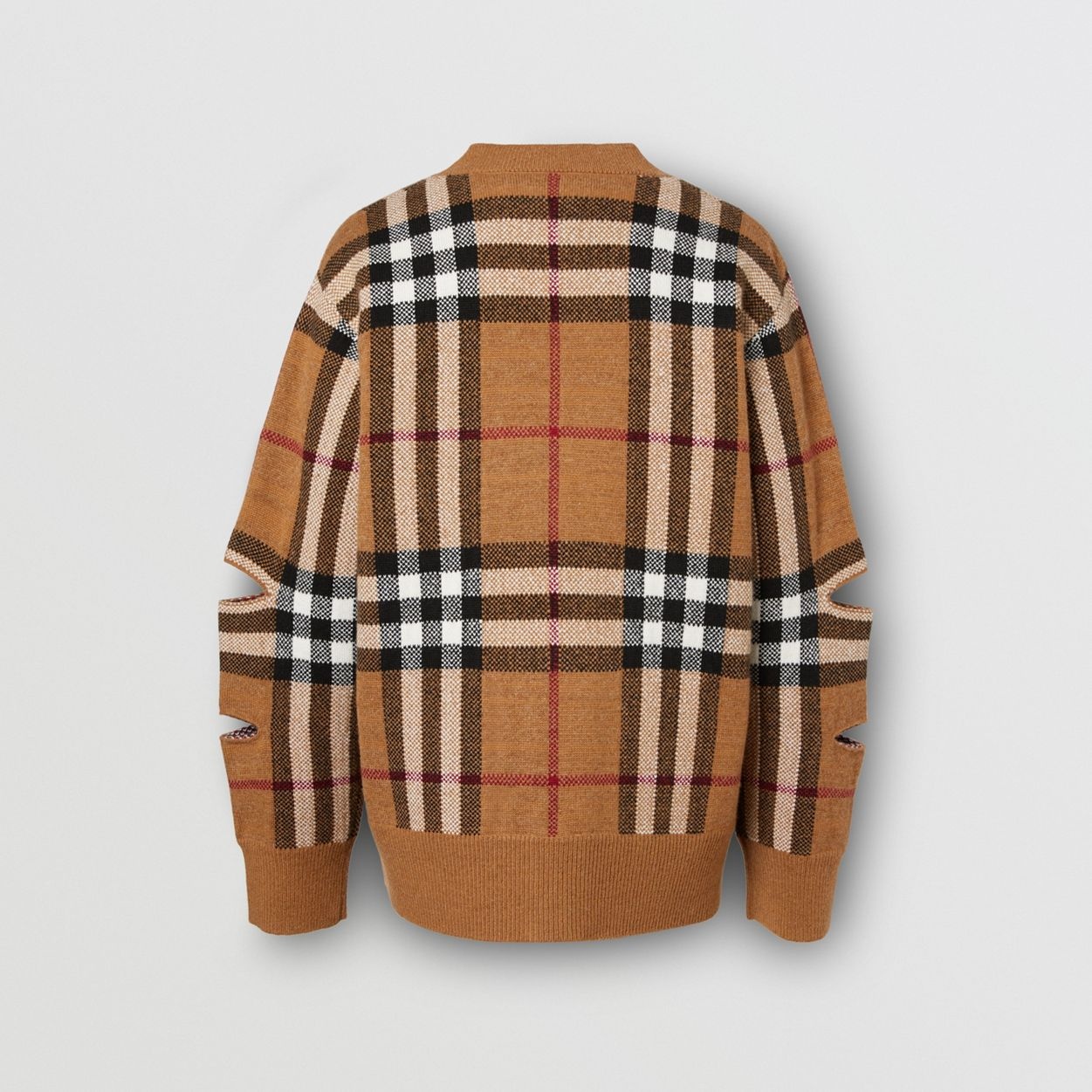 Cut-out Sleeve Check Wool Cashmere Cardigan - 8