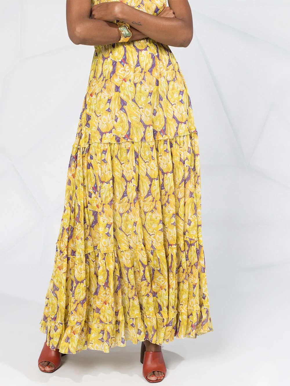 floral silk tiered maxi dress - 3