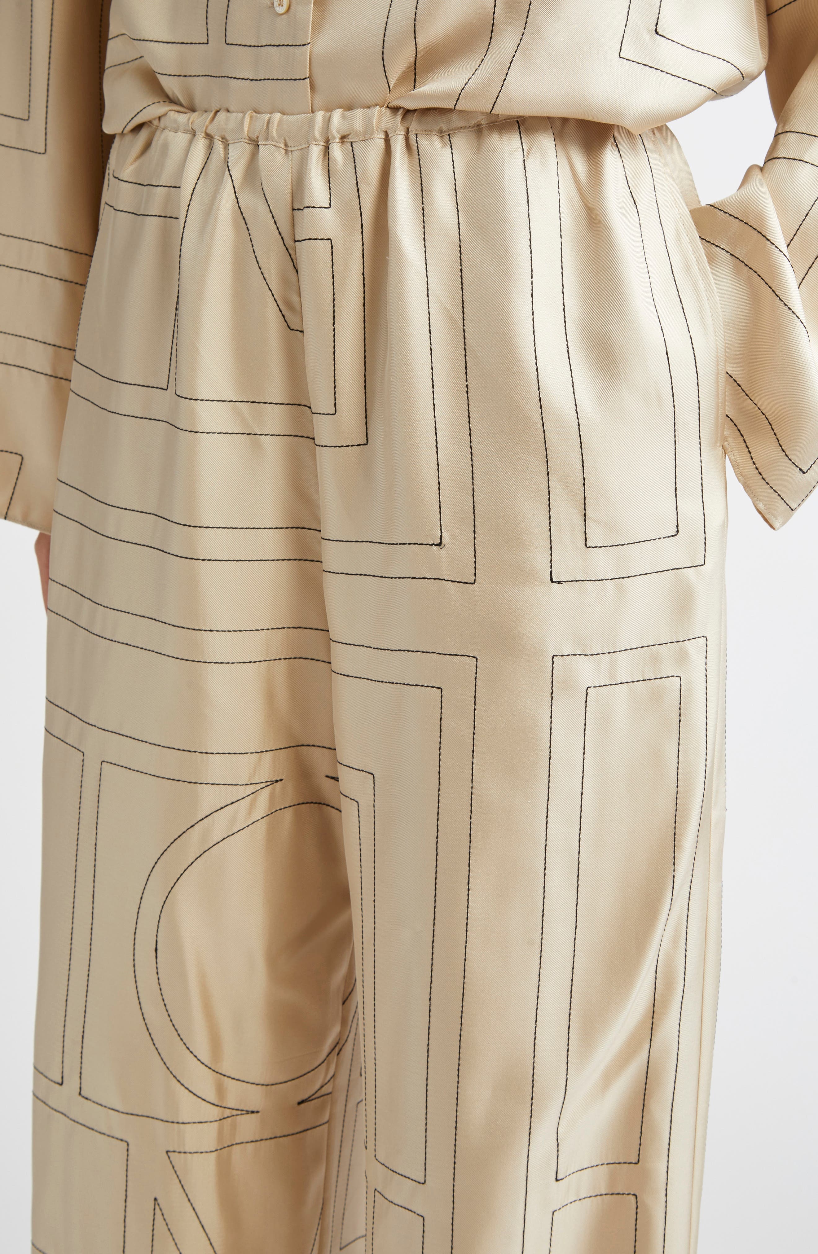 TOTEME Monogram Silk Pajama Bottoms in Ivory Monogram at Nordstrom - 5