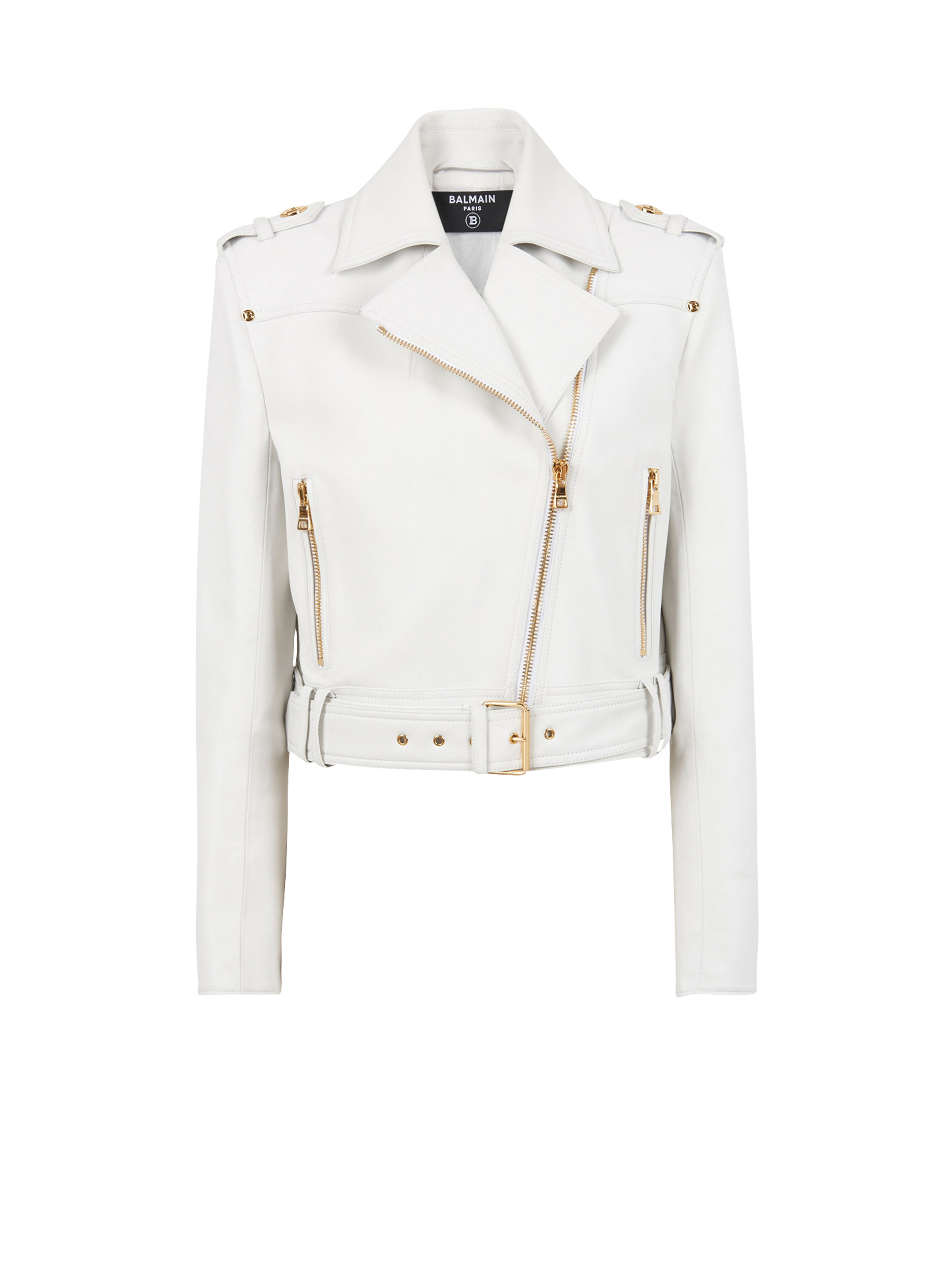 Cropped leather biker jacket - 1