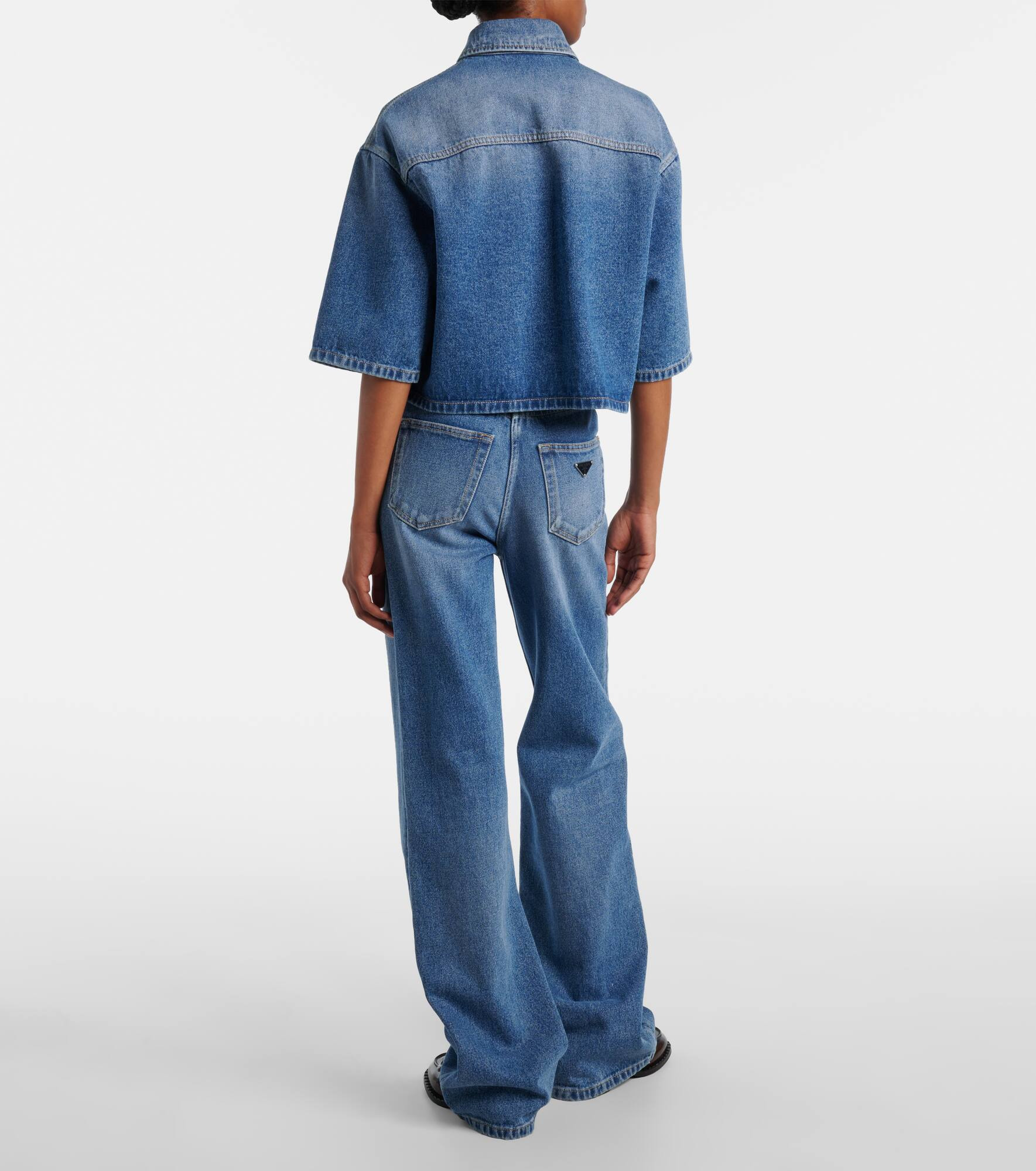 Logo cropped denim shirt - 3