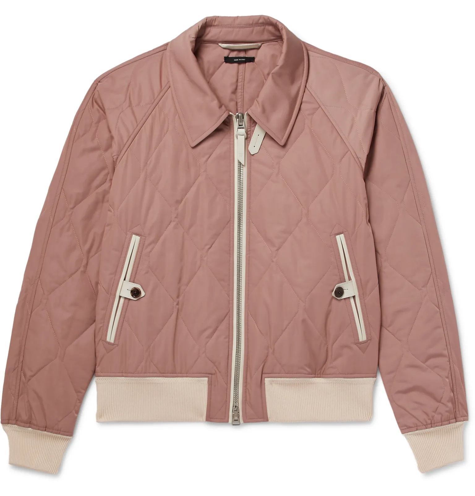 Leather-Trimmed Quilted Shell Bomber Jacket - 1