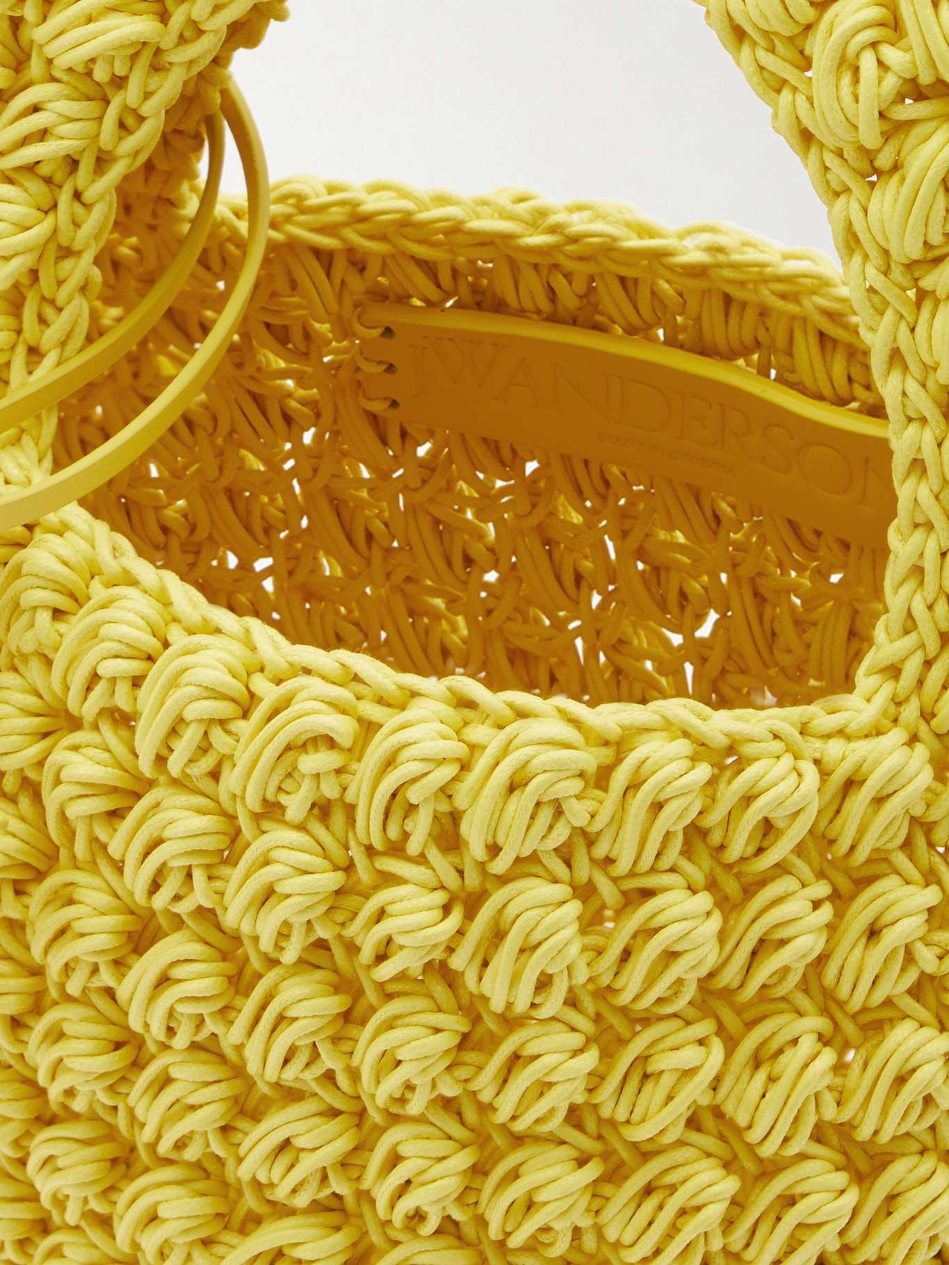 Popcorn Basket leather-trimmed crocheted waxed-cotton tote - 5