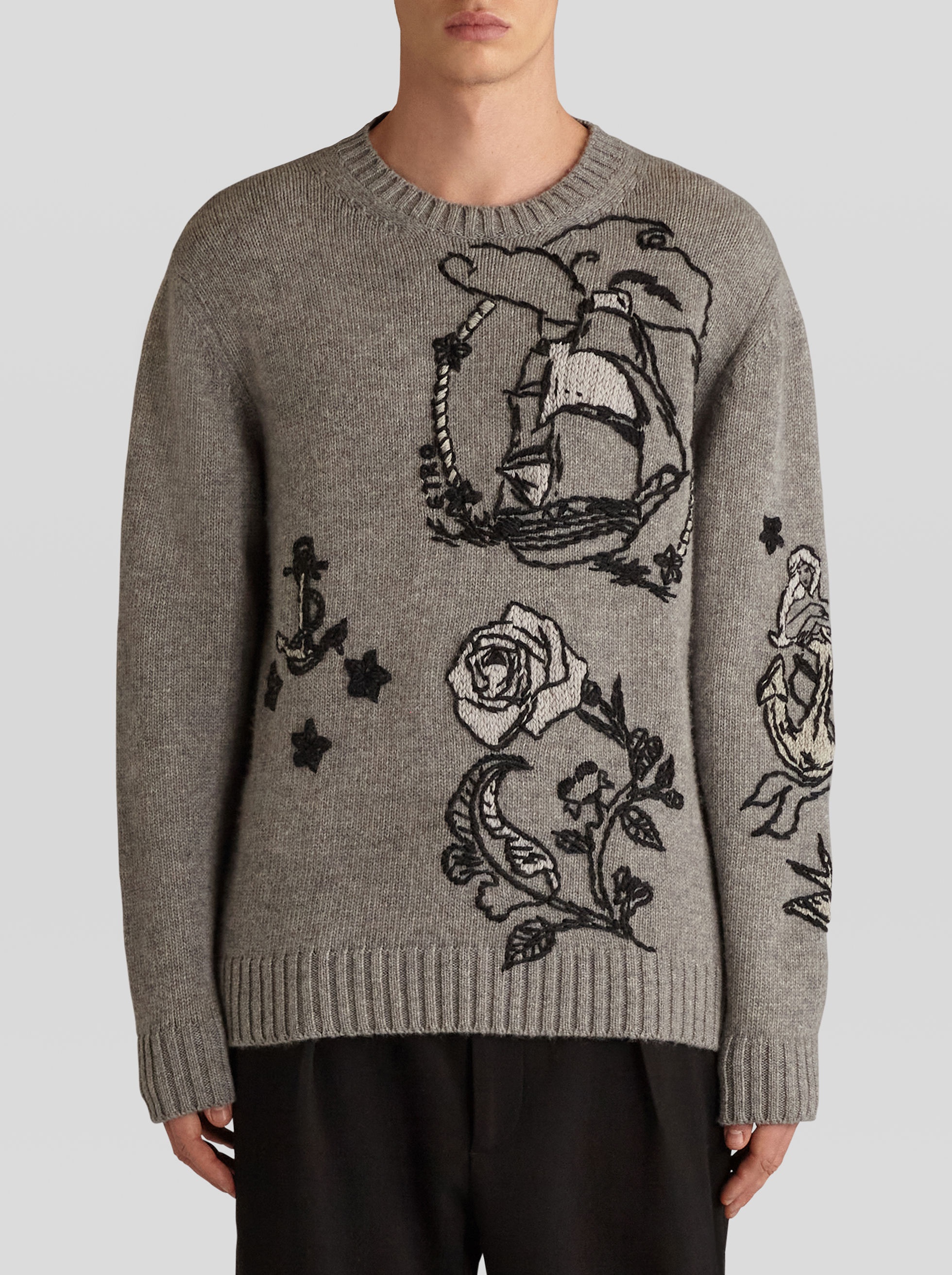 VIRGIN WOOL JUMPER WITH OLD SCHOOL TATTOO EMBROIDERY - 2