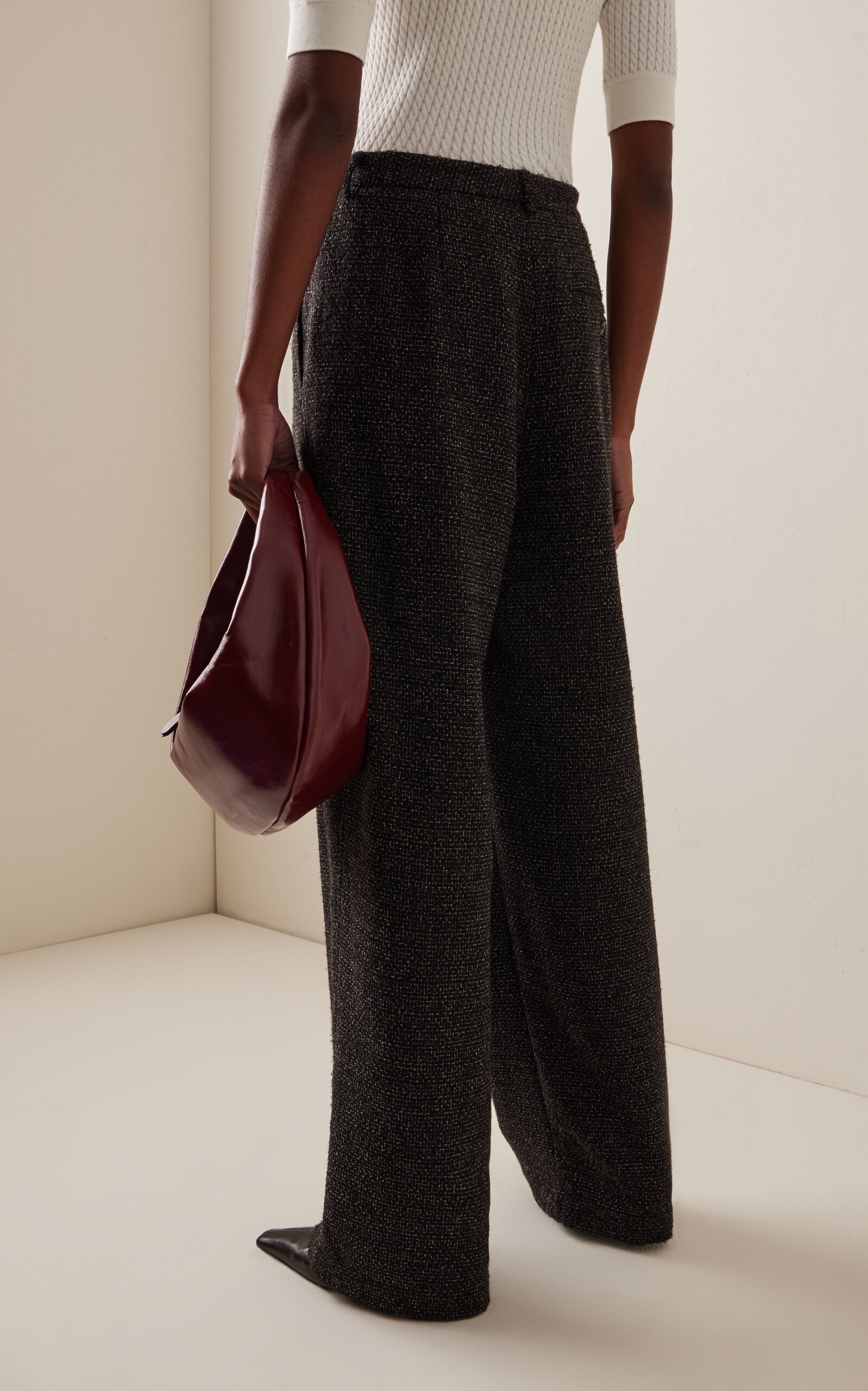 Pleated Melange Wide-Leg Pants grey - 4