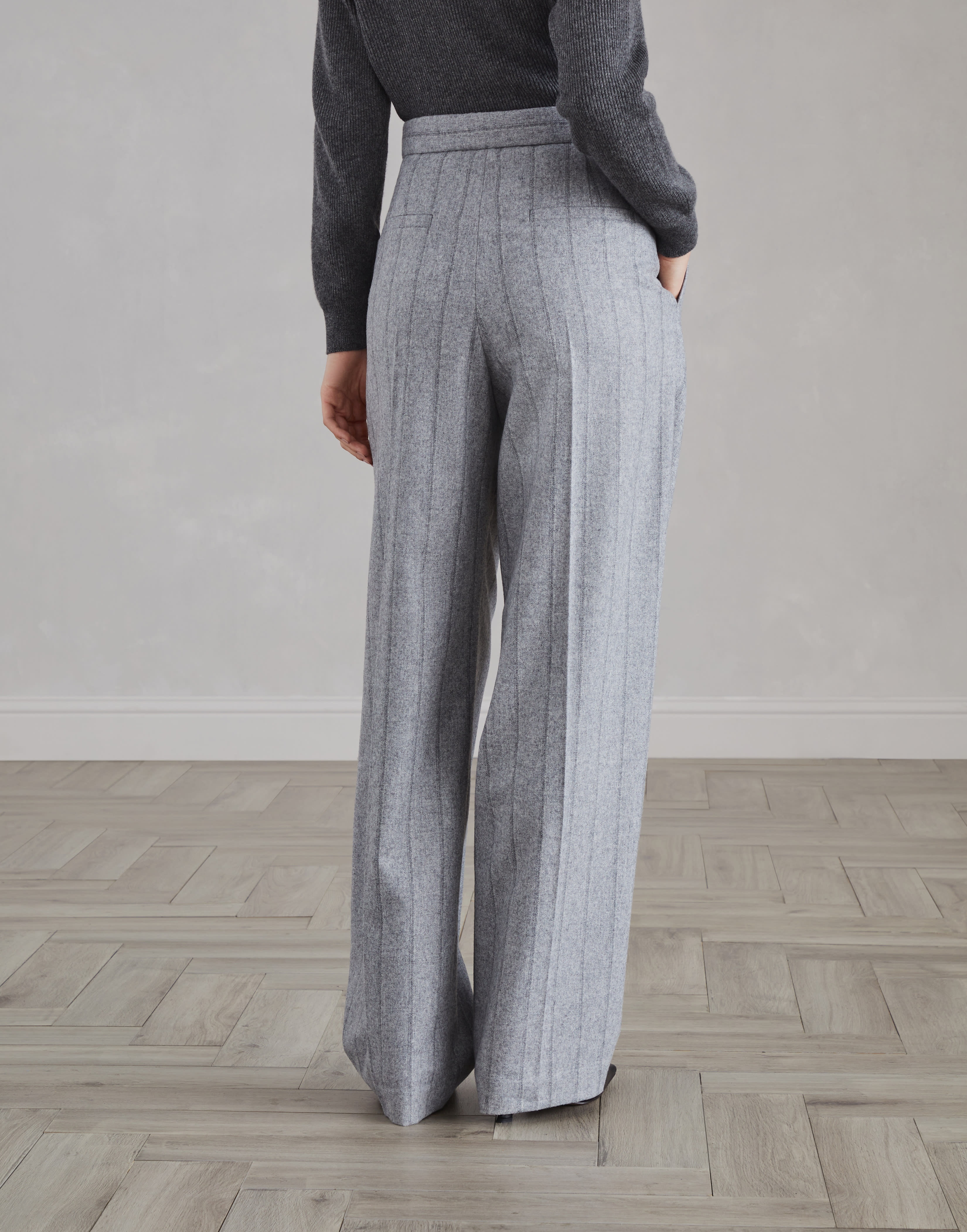 Striped techno virgin wool flannel relaxed tailored trousers - 2