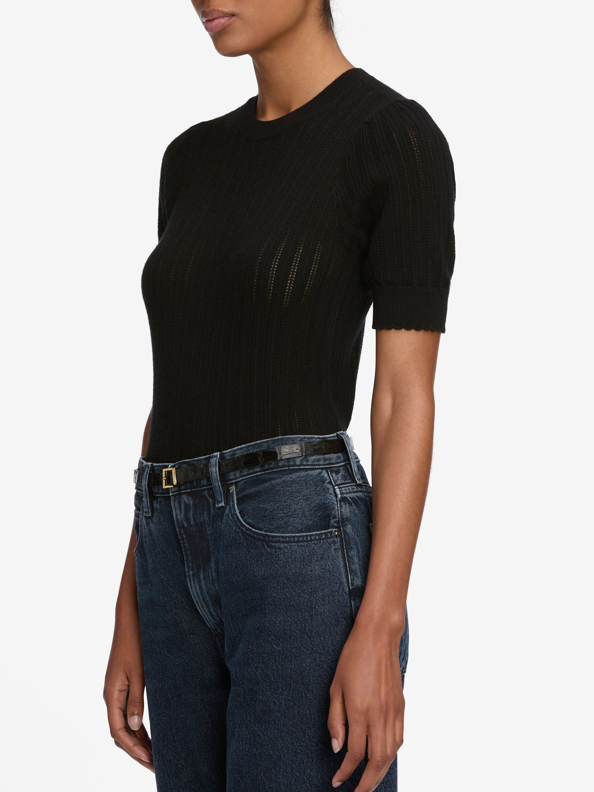 The Ladder Pointelle Sweater in Black - 5