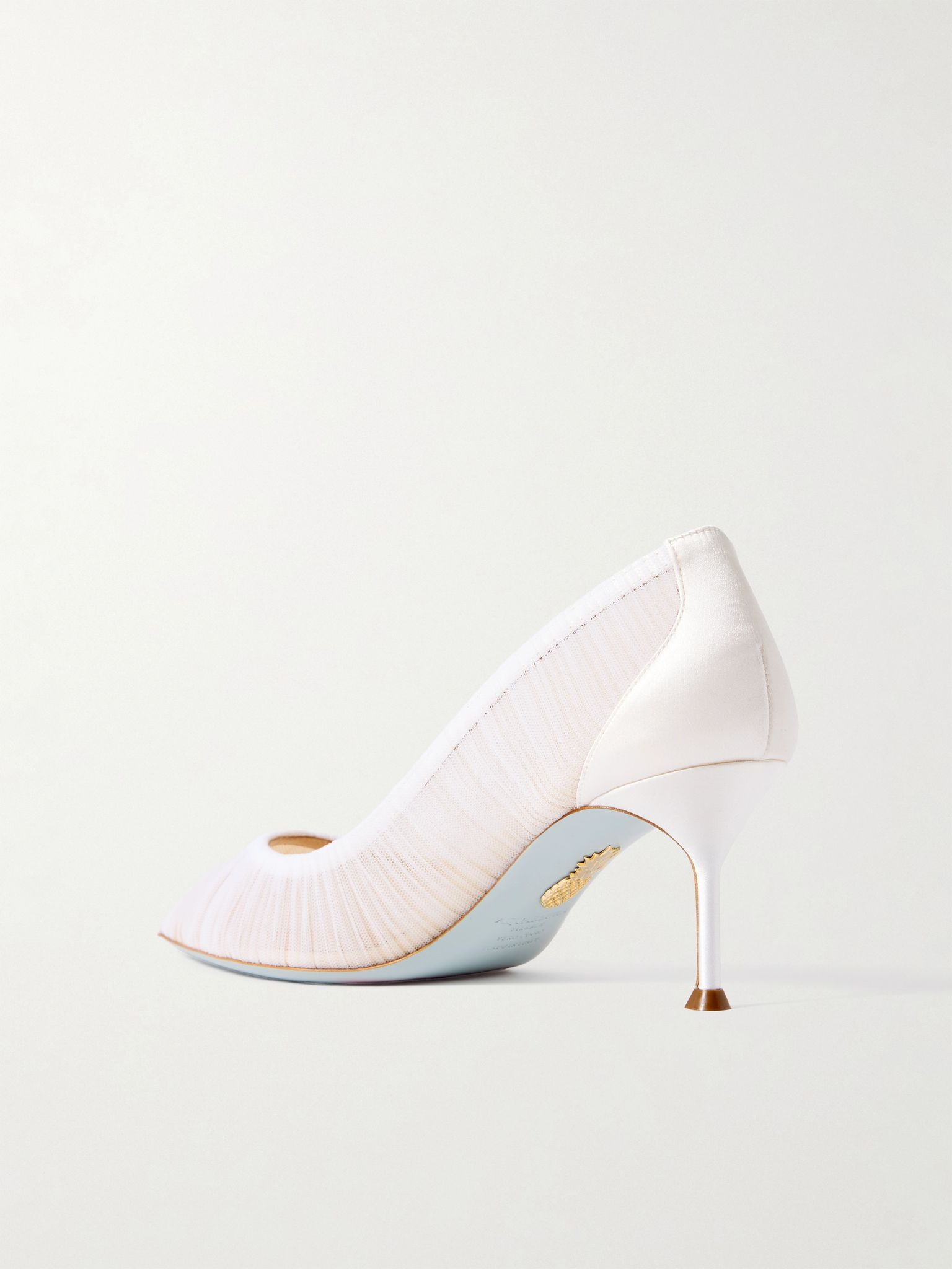 65 satin-trimmed ruched tulle point-toe pumps White - 3