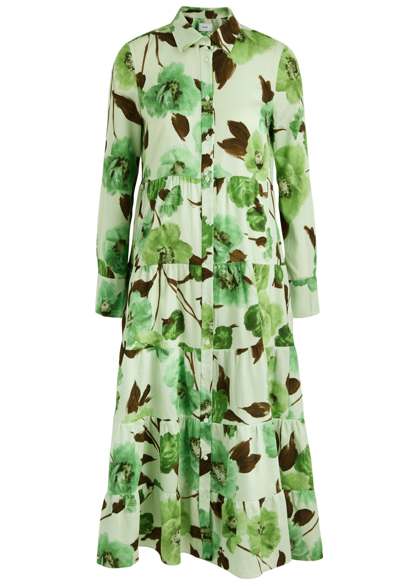 Floral-print cotton midi shirt dress - 1