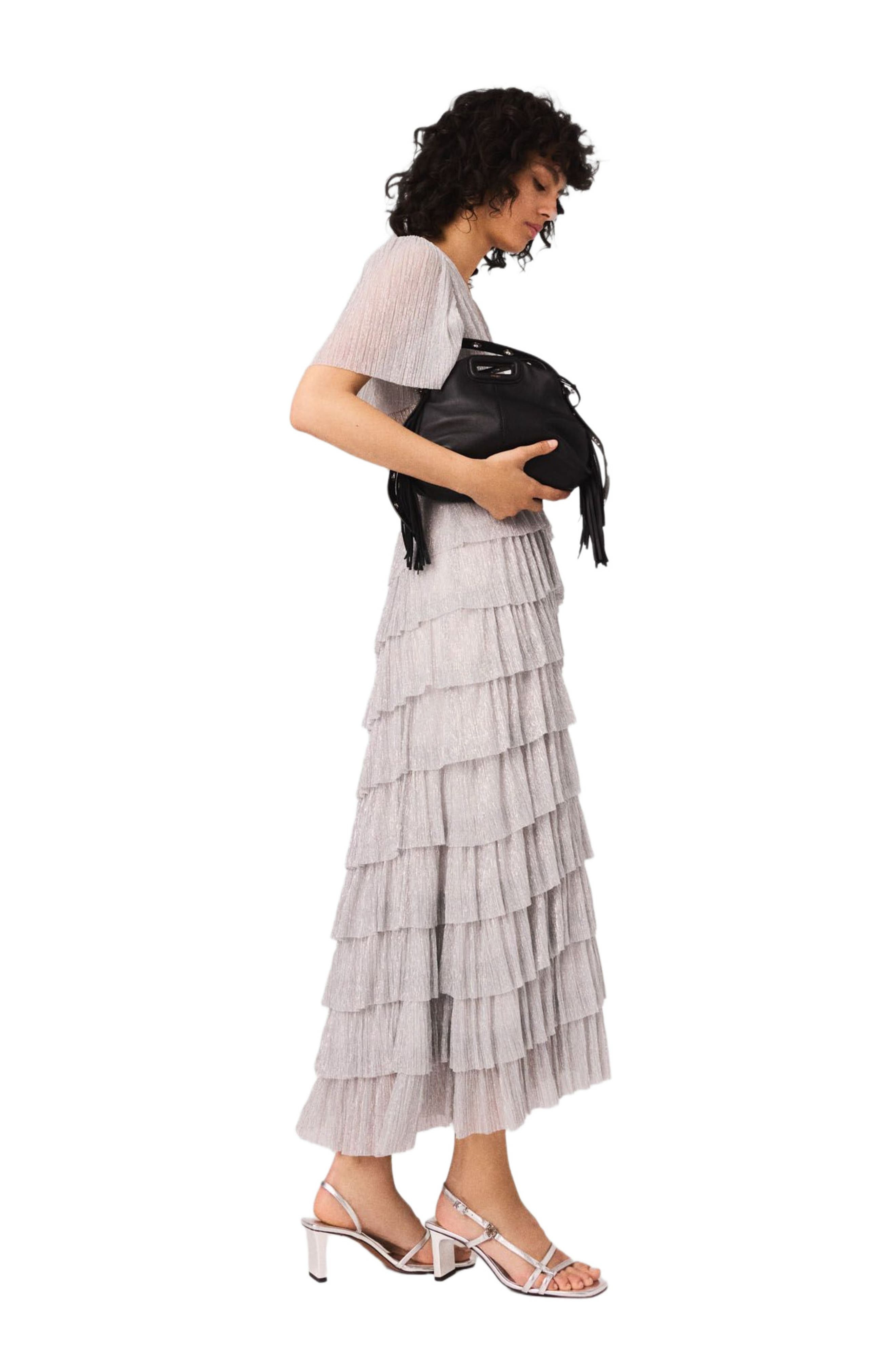 maje Metallic ruffled midi dress in Silver at Nordstrom - 3