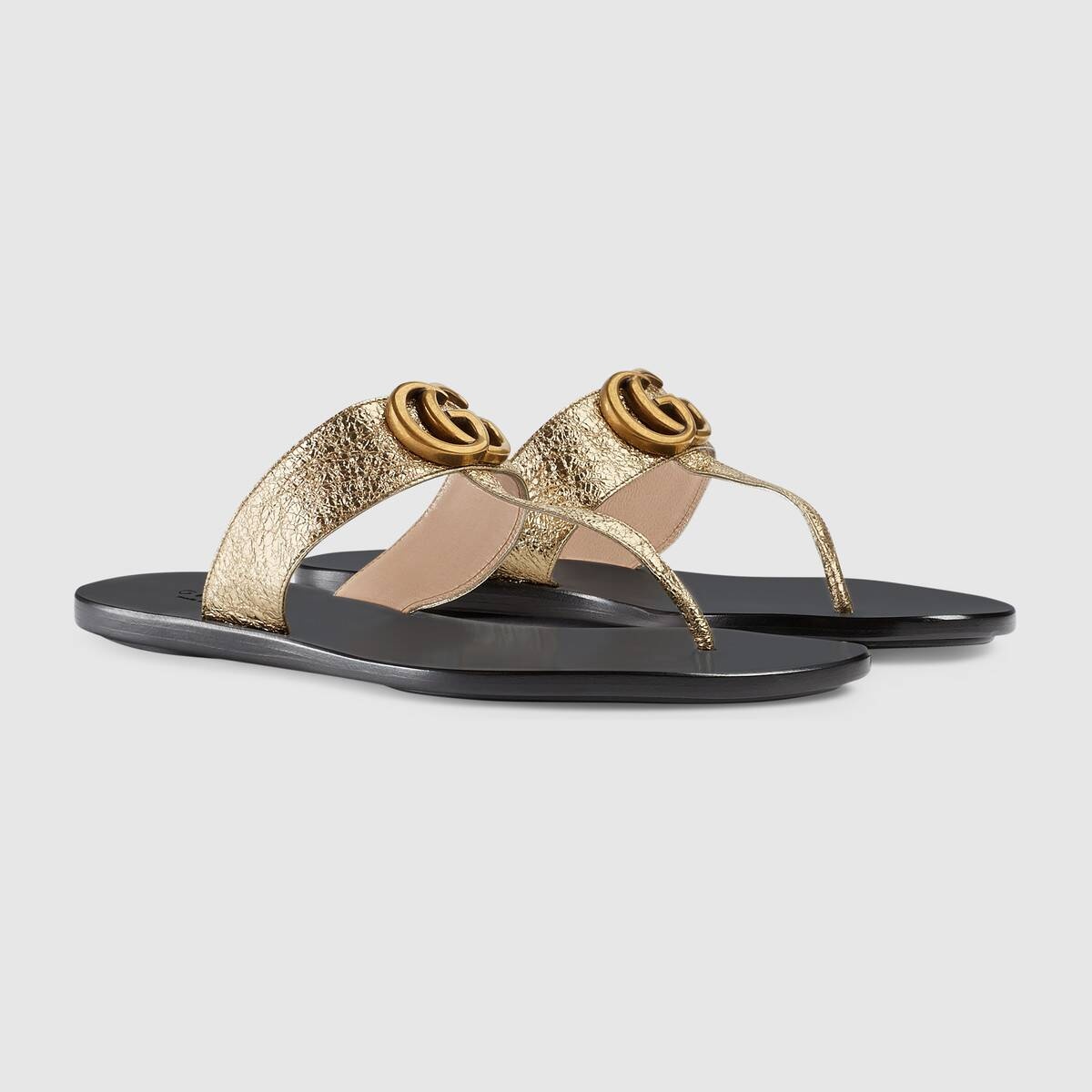 Leather thong sandal with Double G - 2