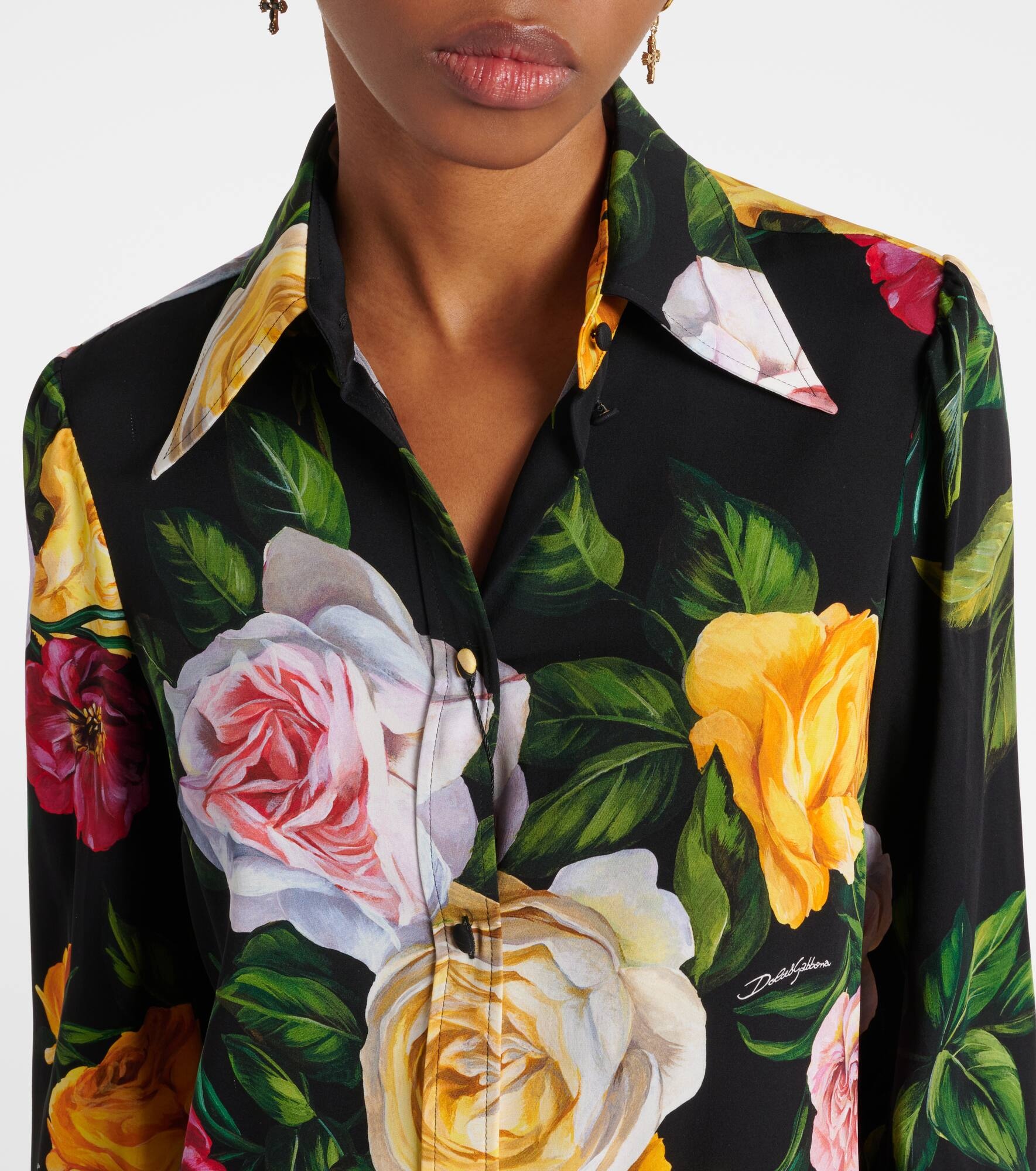 Floral silk-blend charmeuse shirt - 4