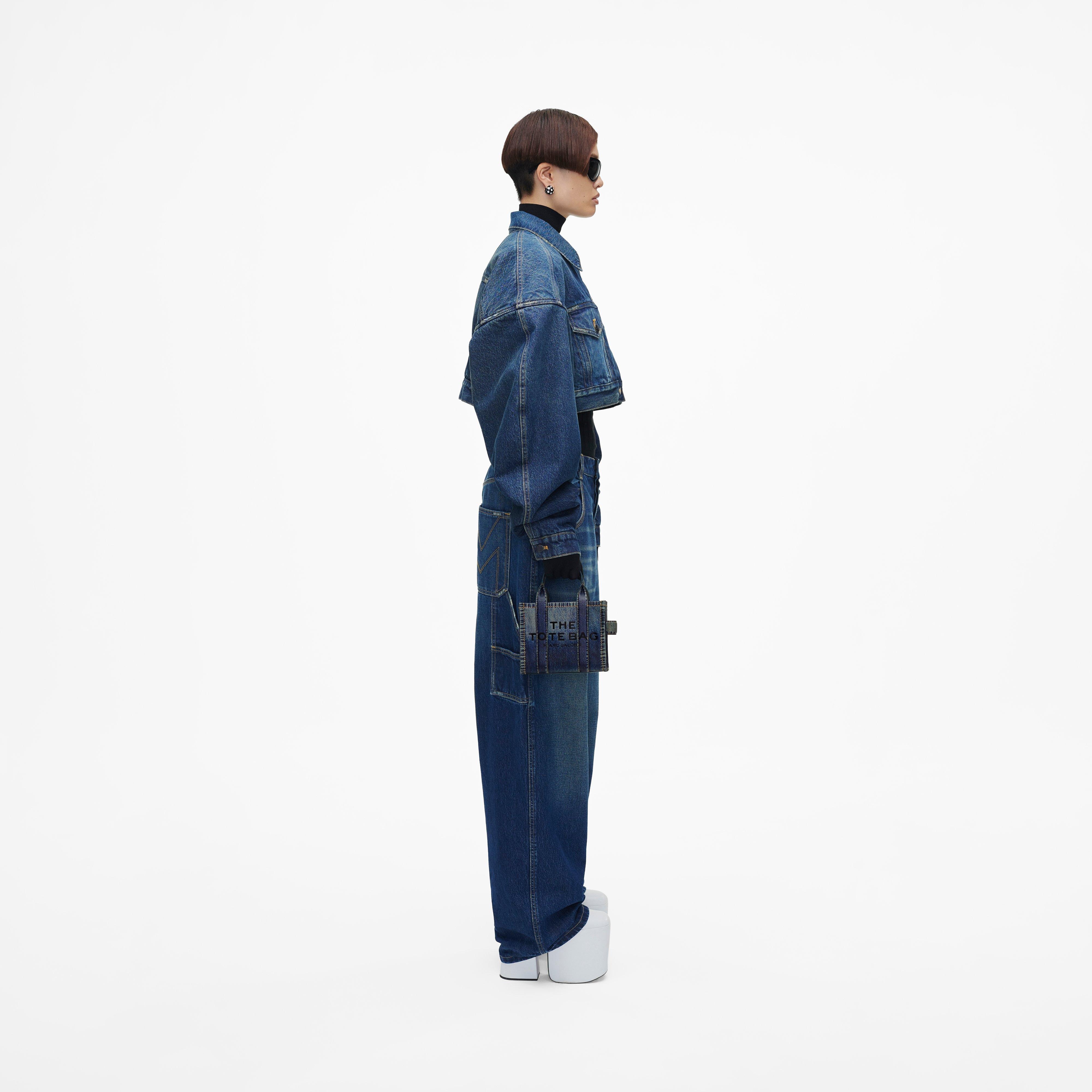 THE DENIM-PRINTED LEATHER MINI TOTE BAG - 8