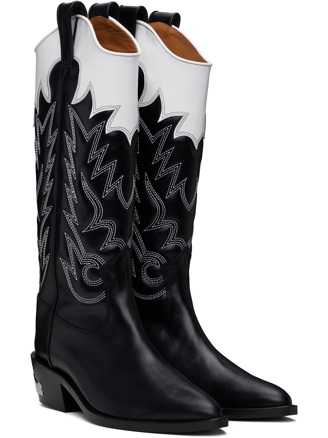 Black & White Leather Tall Boots - 4