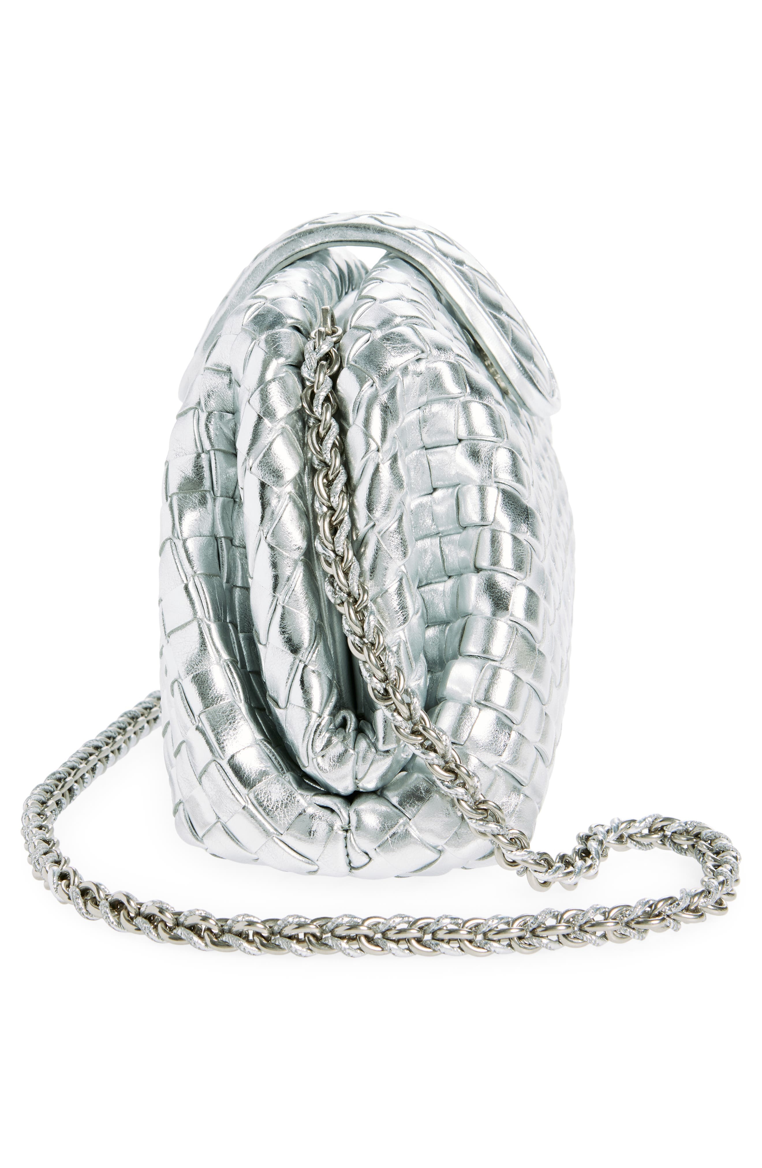 Bottega Veneta Mini Lauren 1980 Intrecciato Metallic Leather Clutch in Silver/Silver at Nordstrom - 6
