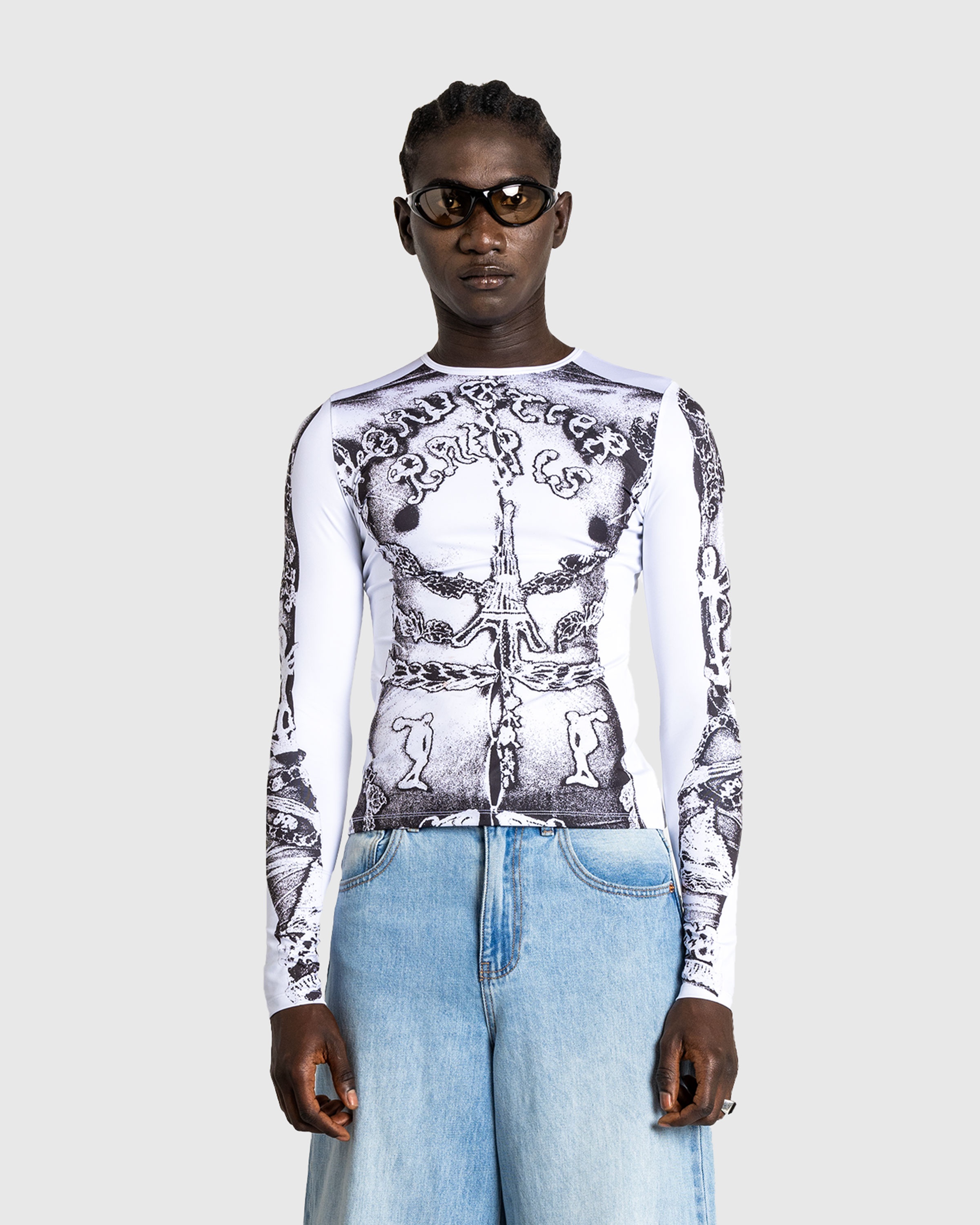 Jean Paul GAULTIERトップス40 Jean Paul GAULTIER / プリントTシャツ 40 黒 H-25-08-02-072-GO
