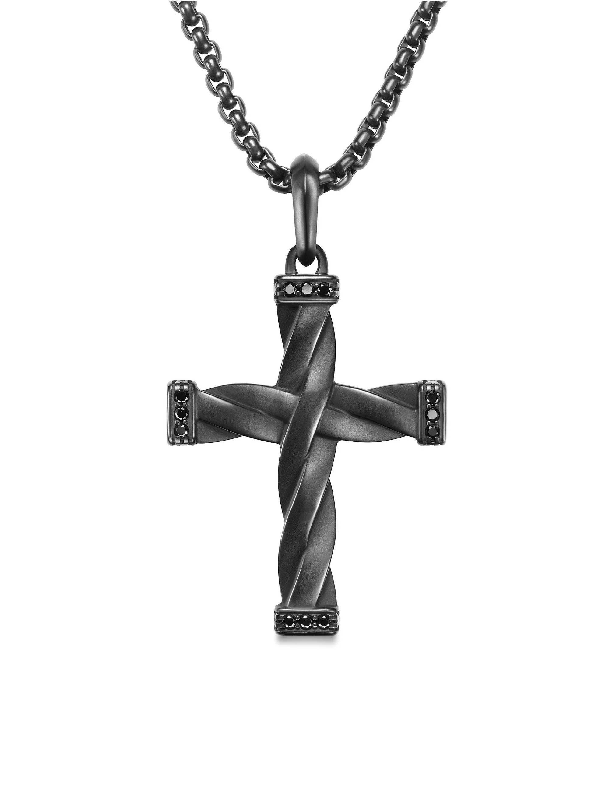 Men's DY Helios Cross Pendant in Black Titanium - Black Diamond - 1