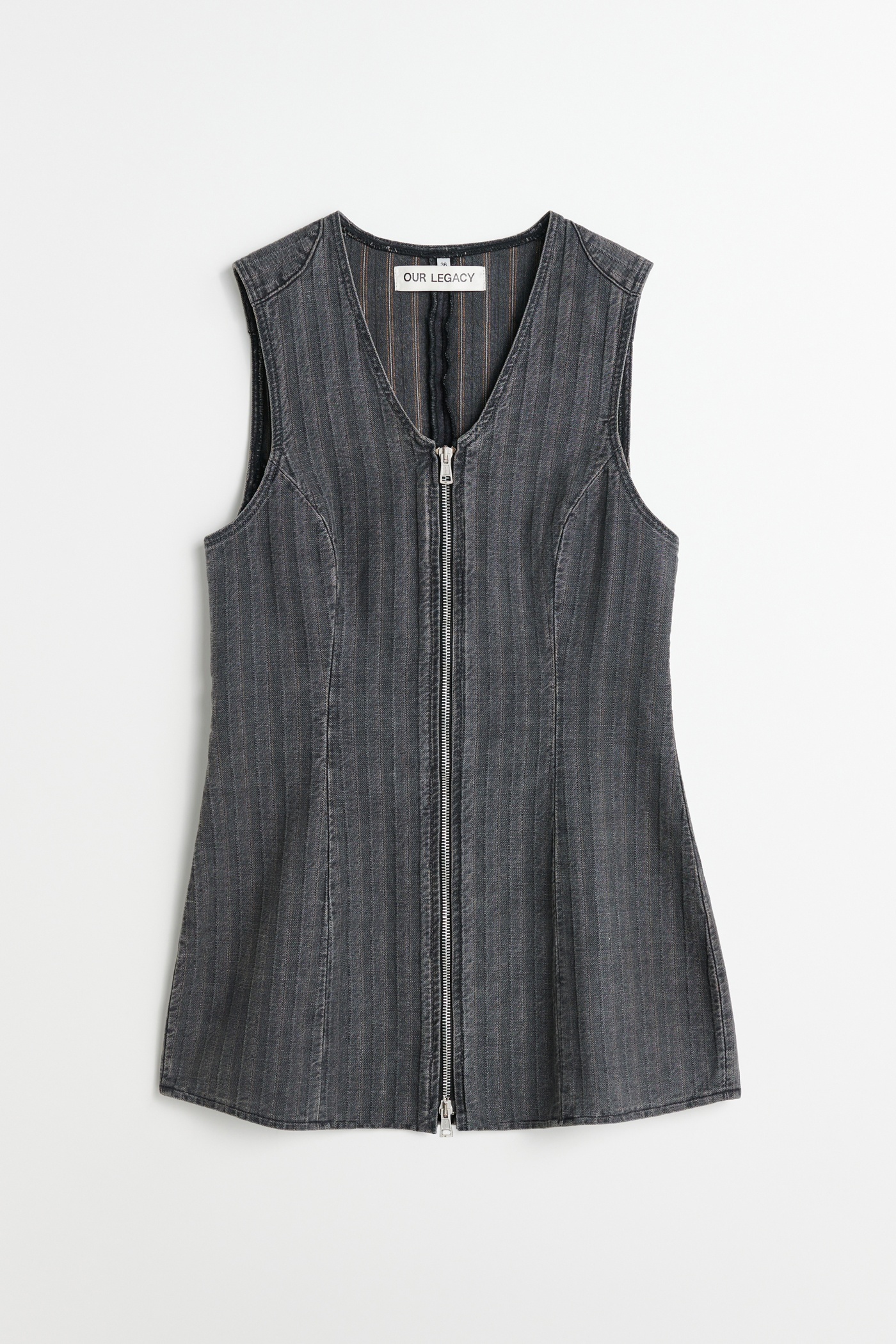 Biker Zip Vest Washed Grey Torino Stripe - 1