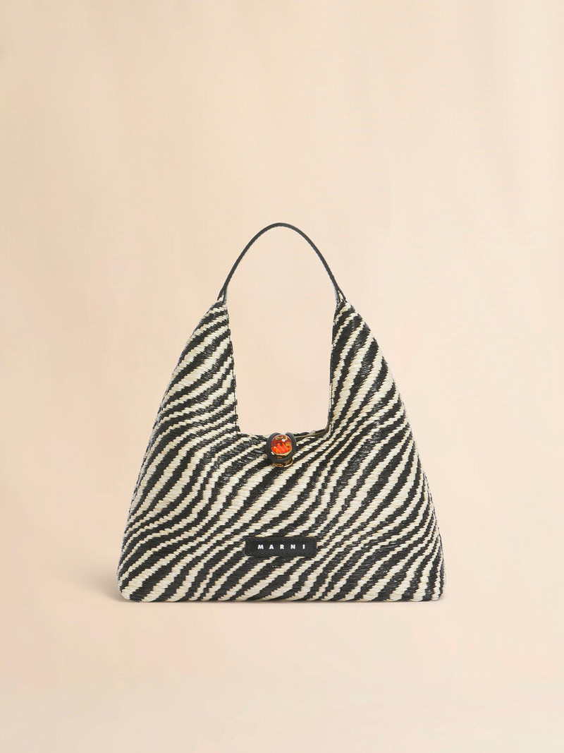 BLACK WAVY RAFFIA-EFFECT TRAPEZE MINI TOP HANDLE BAG 1