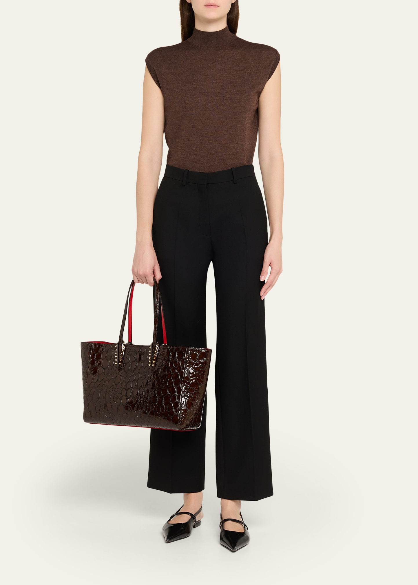 Cabata Small Tote Bag in Glossy Croc-Embossed Leather - 6