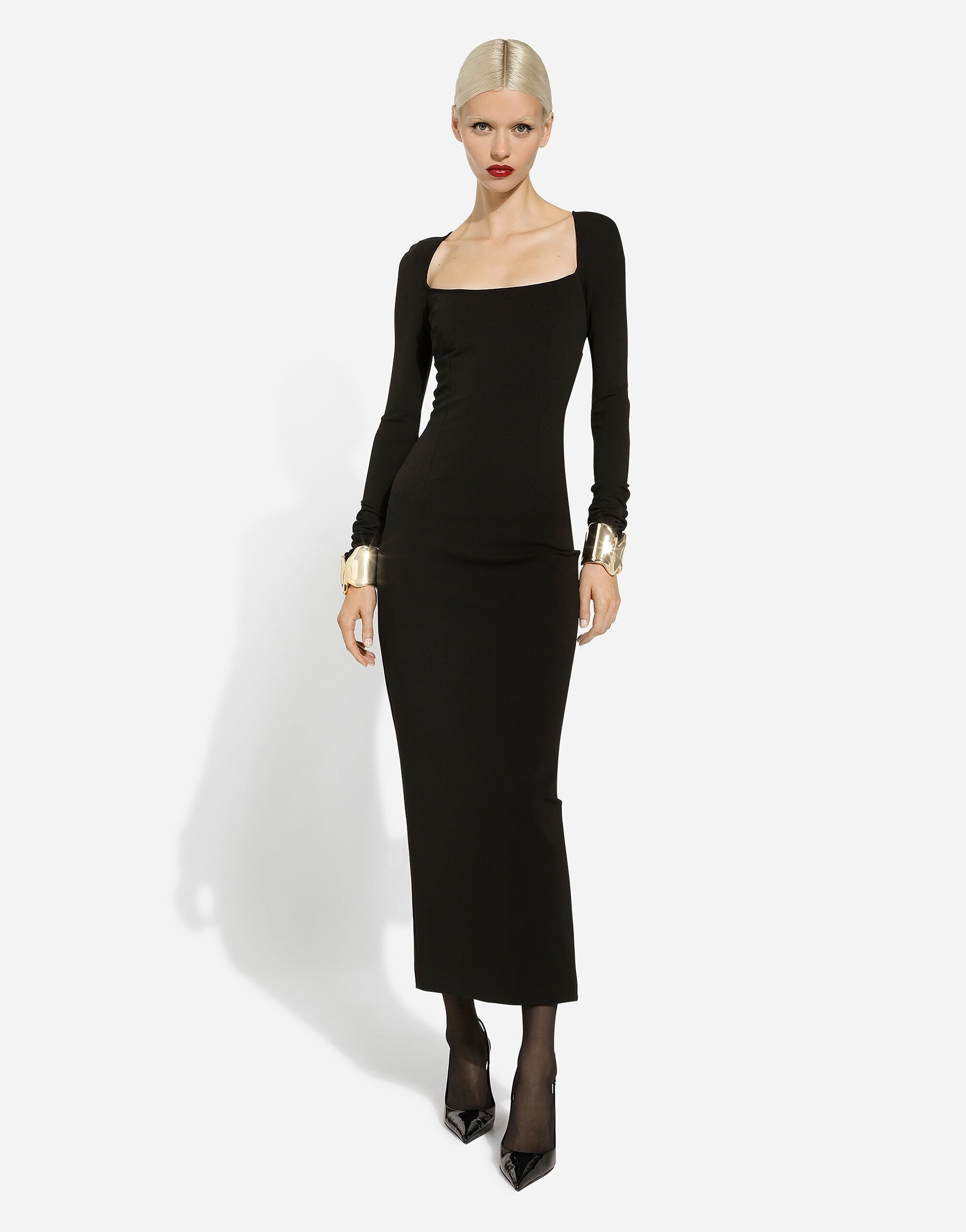 Long-sleeved jersey Milano rib sheath dress: - 2