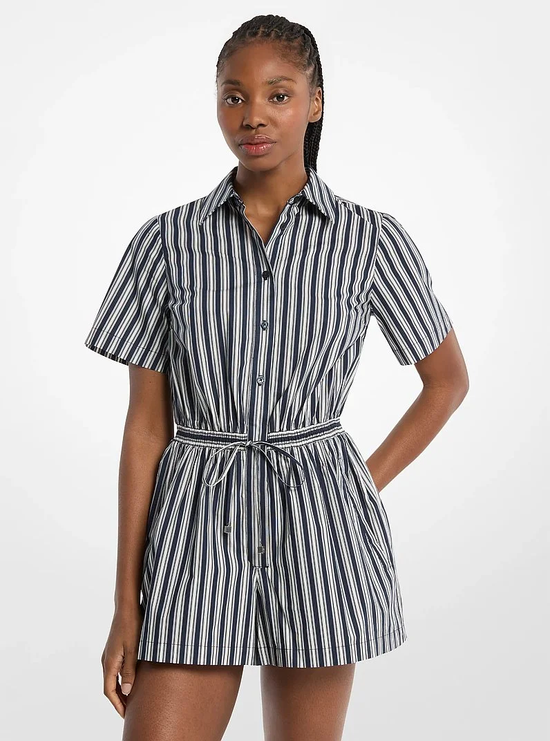 Striped Cotton Poplin Romper - 1