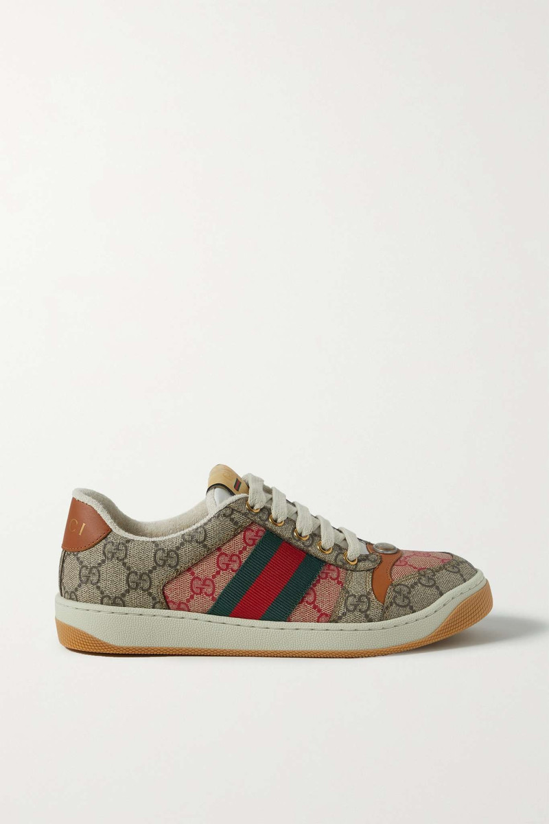 Screener leather and webbing-trimmed printed coated-canvas sneakers - 1