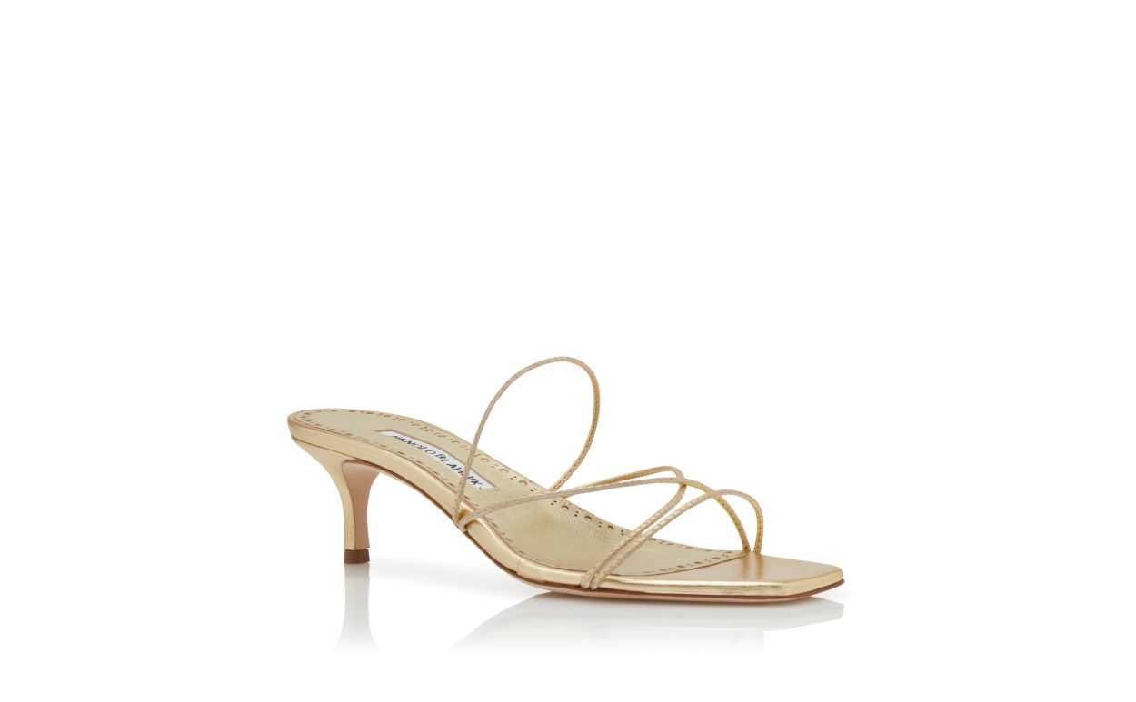 Gold Nappa Leather Open Toe Mules - 3